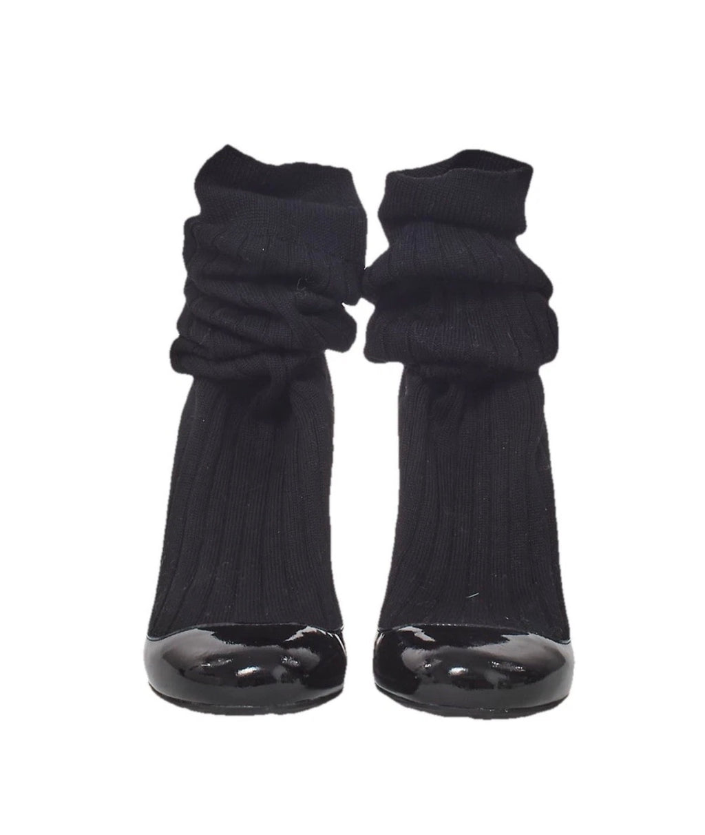 Chanel Black Sock Boots Patent Leather Spring  2014 37.5eu