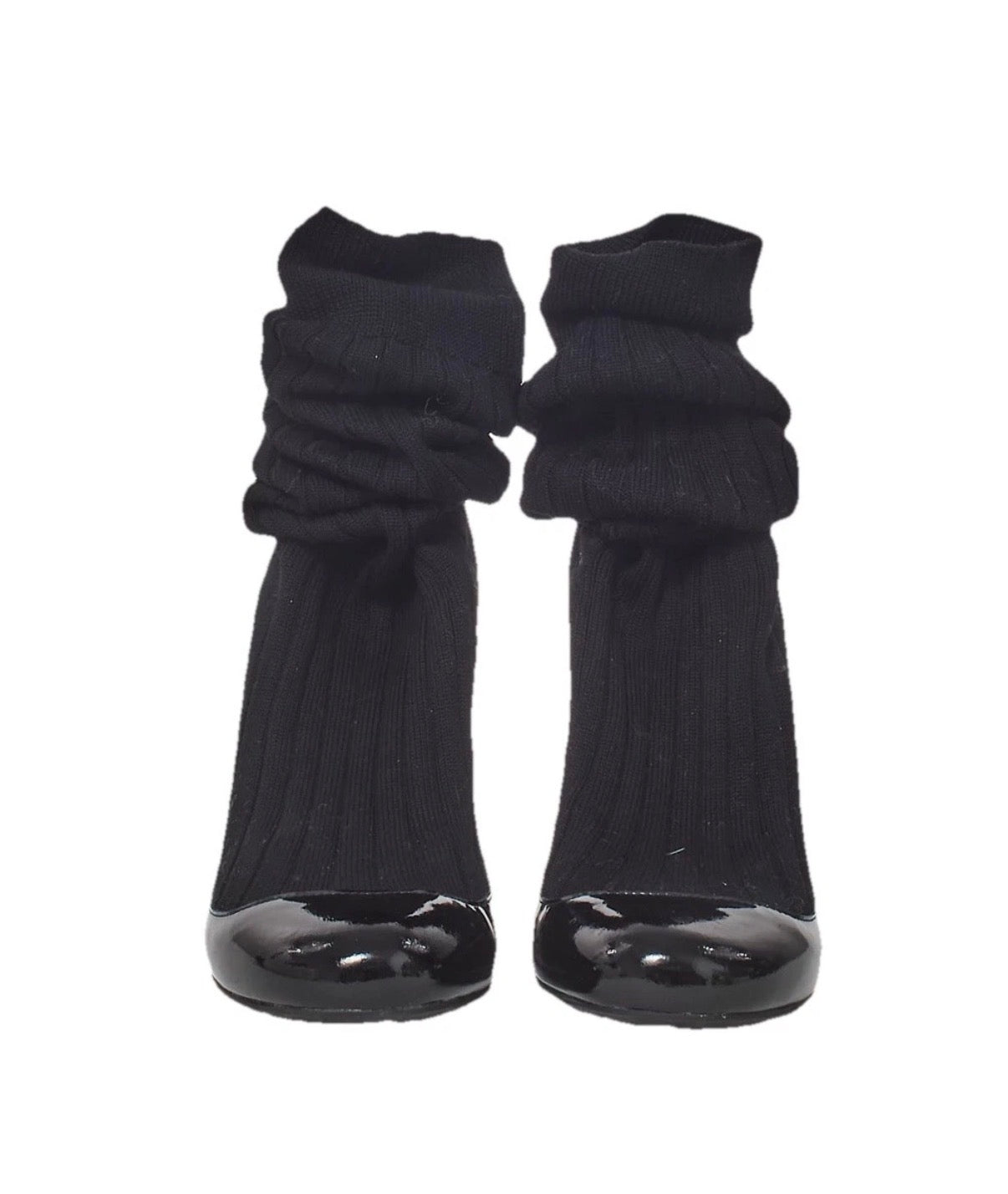 Chanel Black Sock Boots Patent Leather Spring  2014 37.5eu