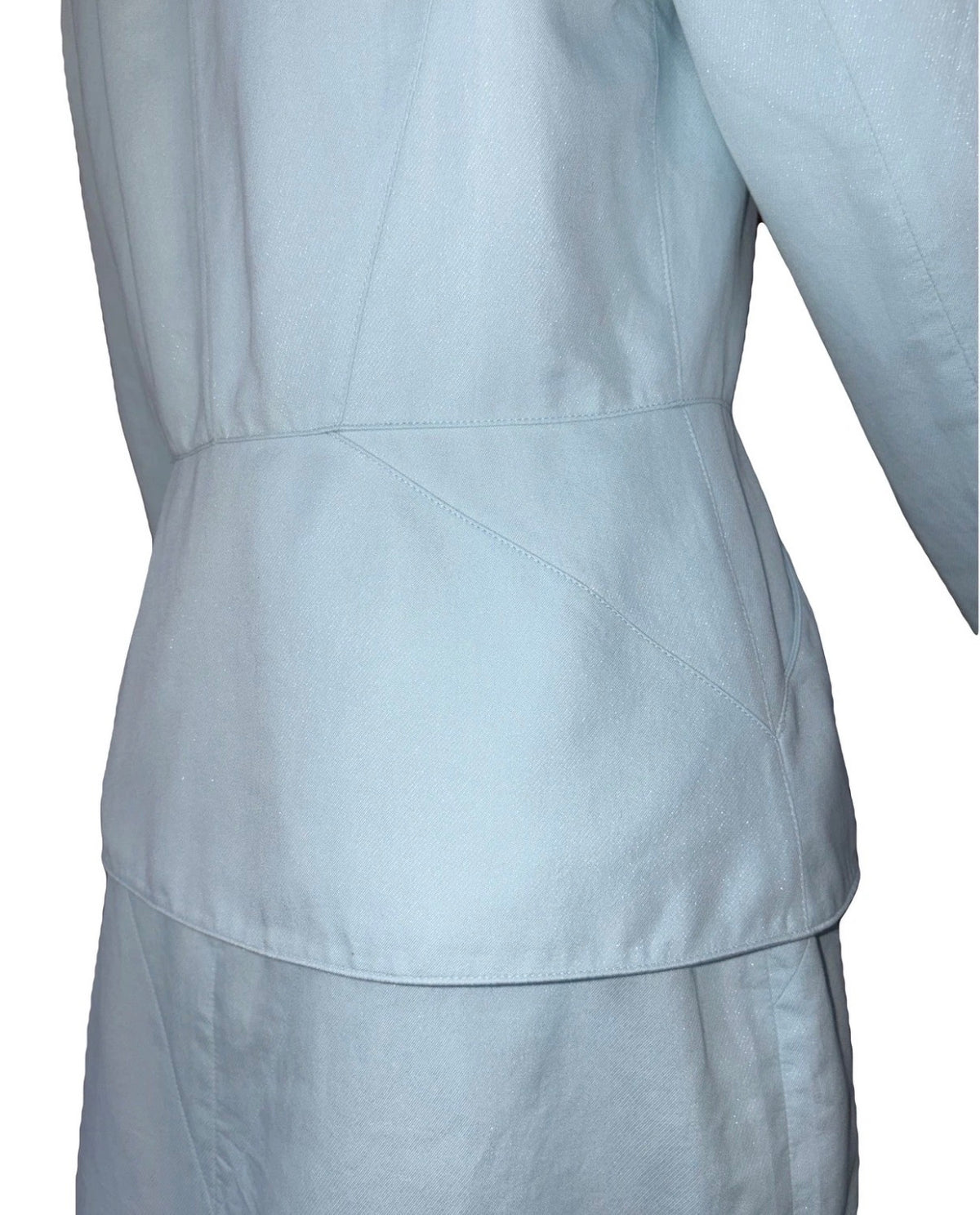 Thierry Mugler Vintage Shimmer Powder Blue Couture Blazer Skirt Set 40FR 90s