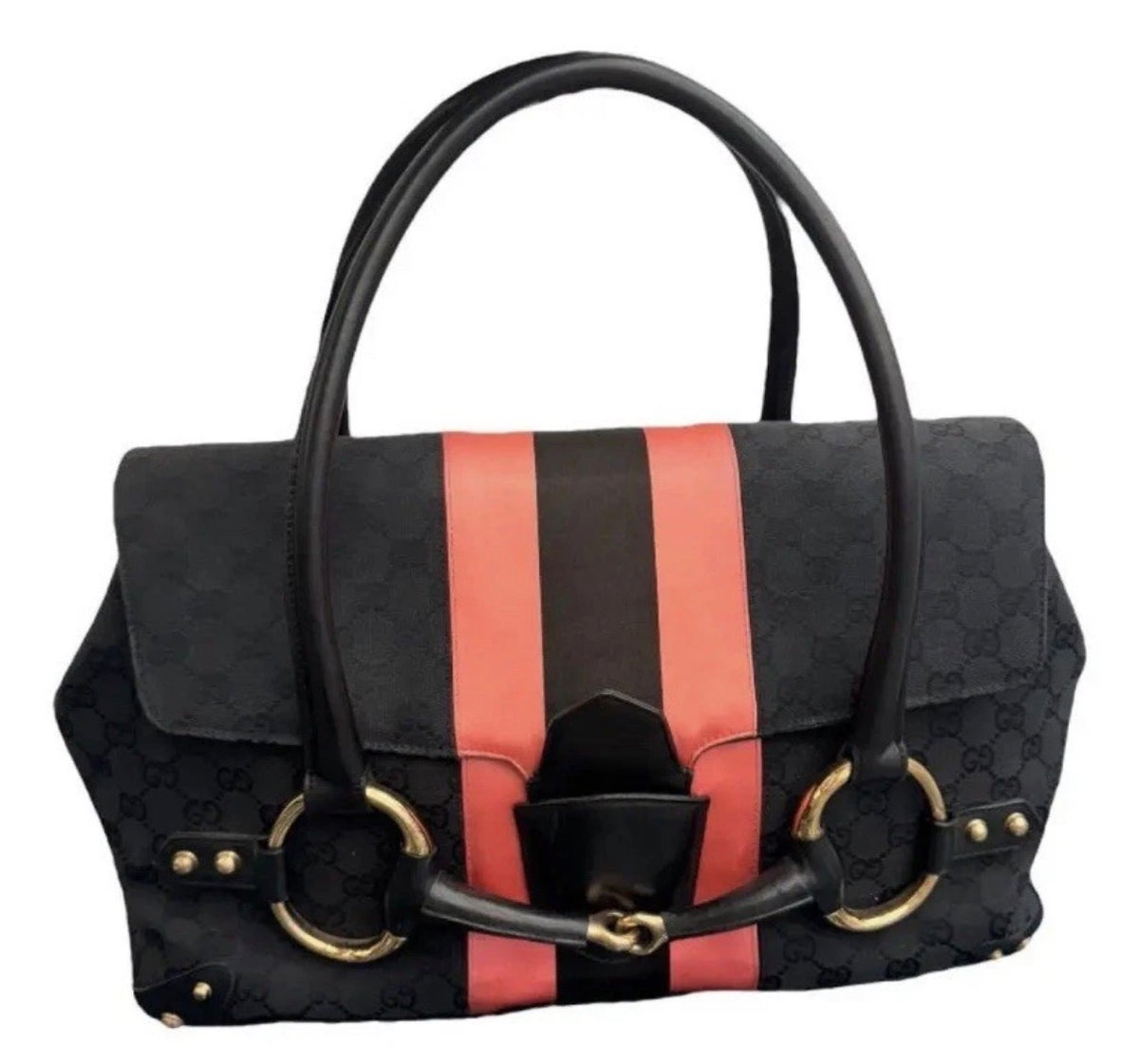 Gucci GG Black Canvas Monogram Horsebit Black & Pink Vintage