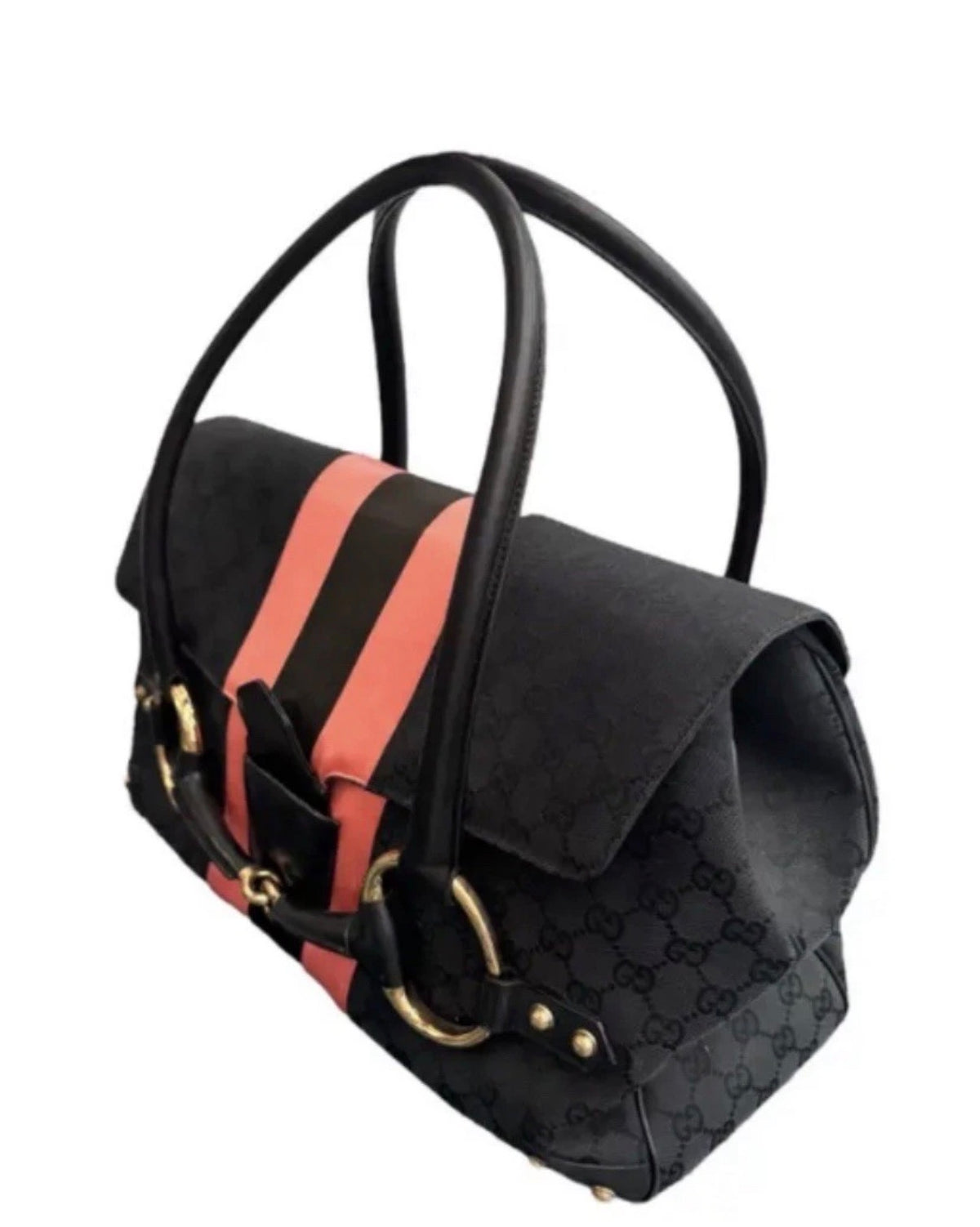 Gucci GG Black Canvas Monogram Horsebit Black & Pink Vintage