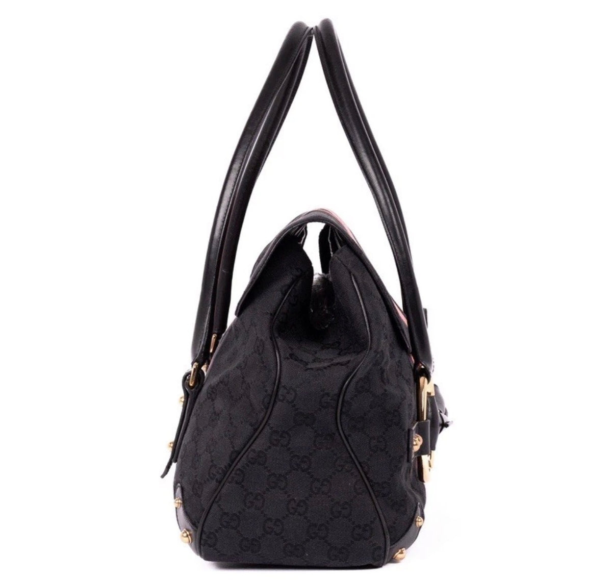 Gucci GG Black Canvas Monogram Horsebit Black & Pink Vintage