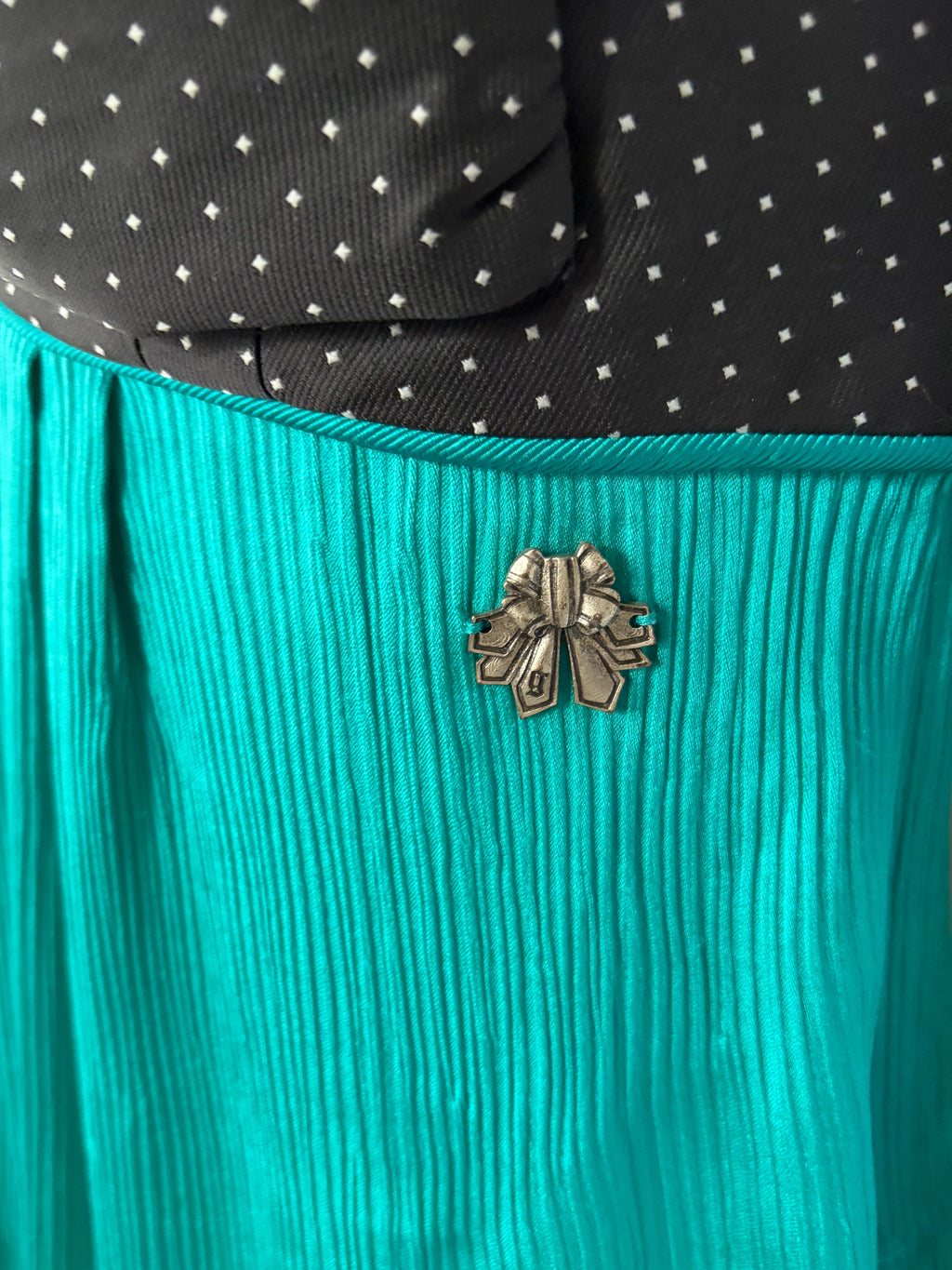 John Galliano 2000s Silk Dress Teal Black Polka Dot 42IT