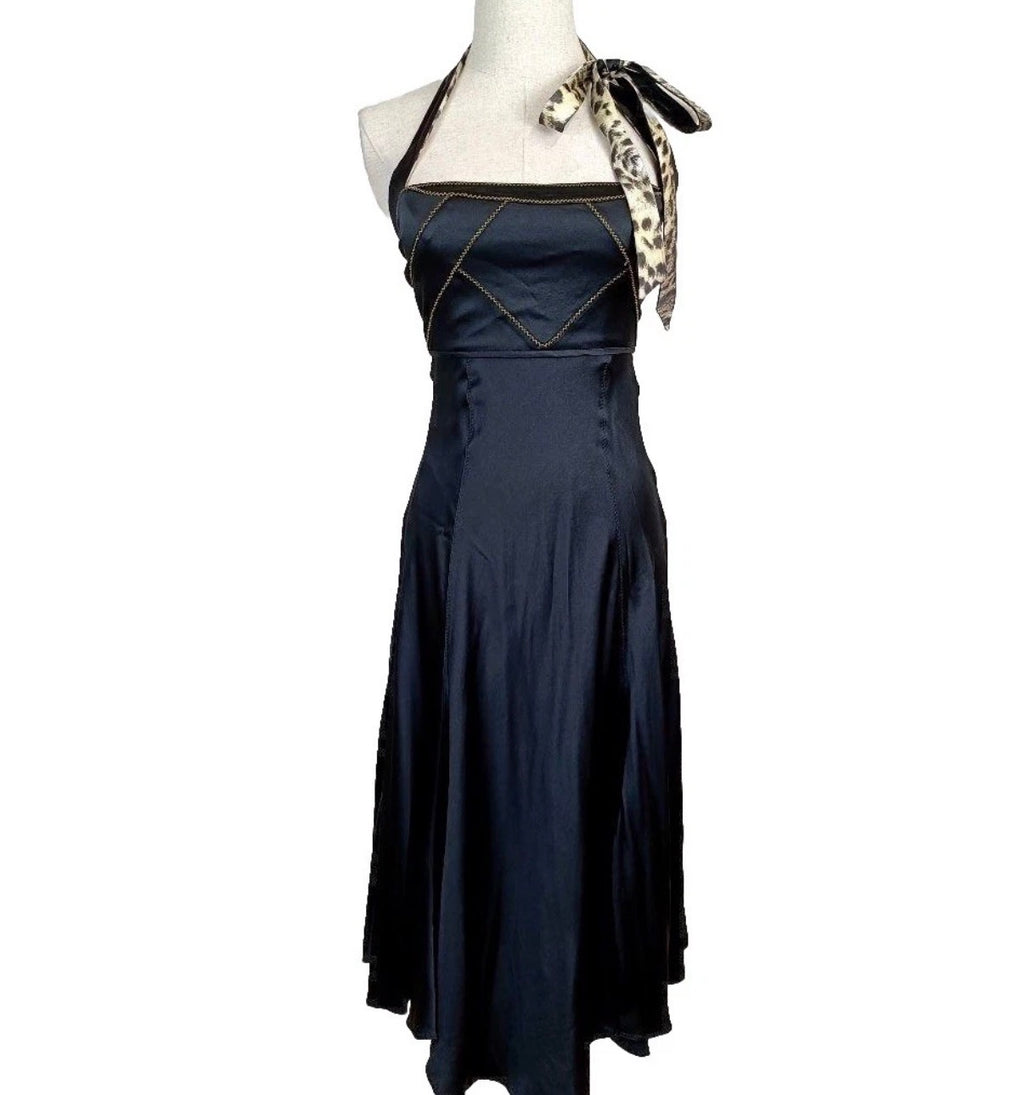 Just Cavalli 2000s Vintage Halter Neck Skater Dress 40IT