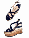 Prada Navy Strips Patent Leather Platform Wedge Sandals 5uk.