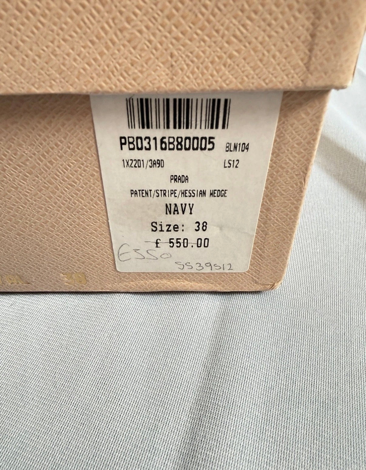Prada Navy Strips Patent Leather Platform Wedge Sandals 5uk.