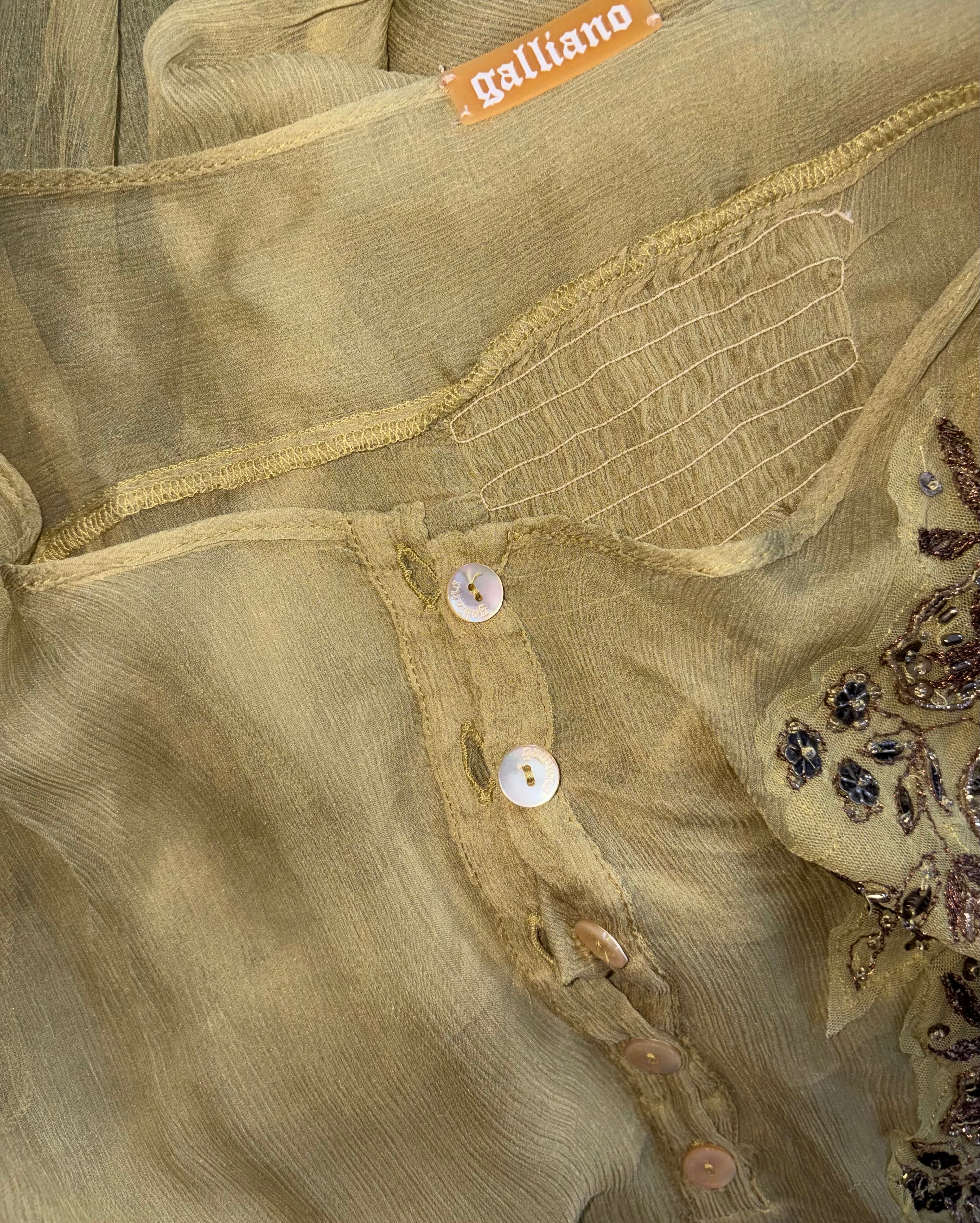 John Galliano 2000s Vintage Silk Tunic Blouse Floral Embroidered & Sequins