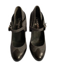Chanel Mary Jane Pumps Grey Wool Black Leather Fall/2008 Ankle Strap 38.5eu