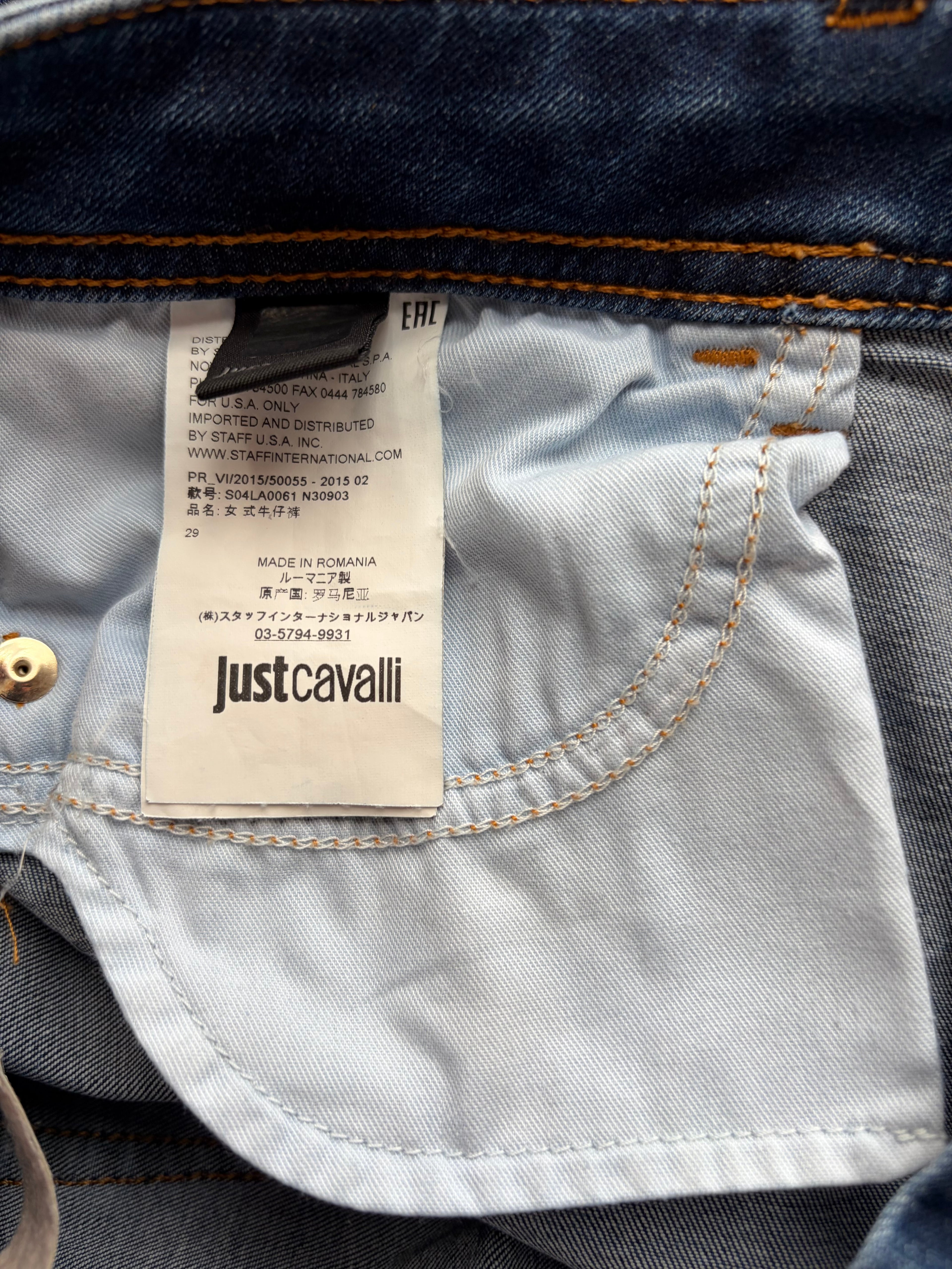 Just Cavalli Low Rise Blue Skinny Jeans 29 Gold Embroidery