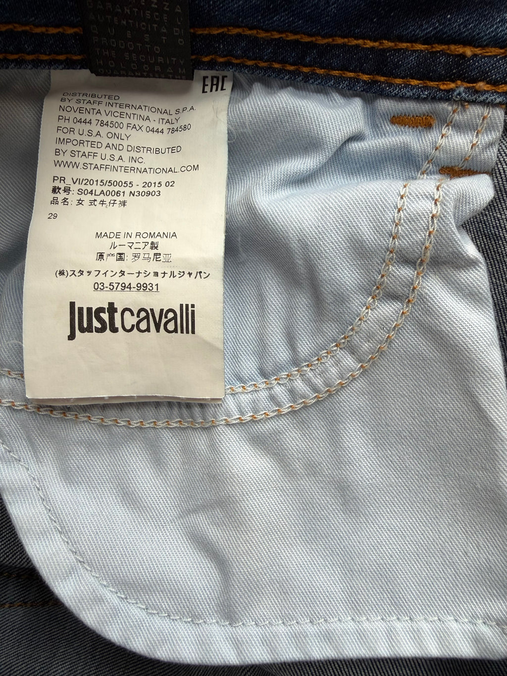 Just Cavalli Low Rise Blue Skinny Jeans 29 Gold Embroidery