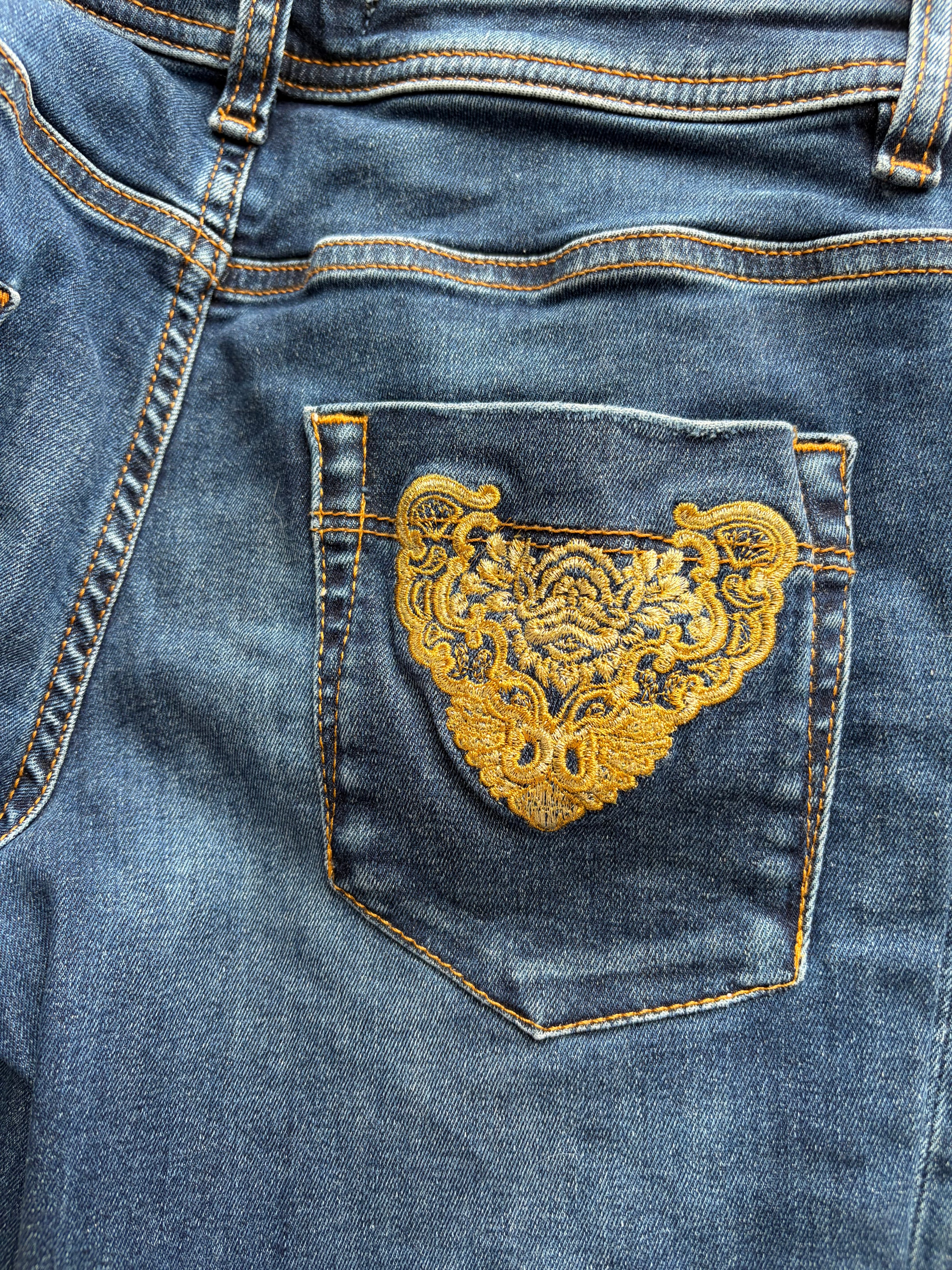 Just Cavalli Low Rise Blue Skinny Jeans 29 Gold Embroidery