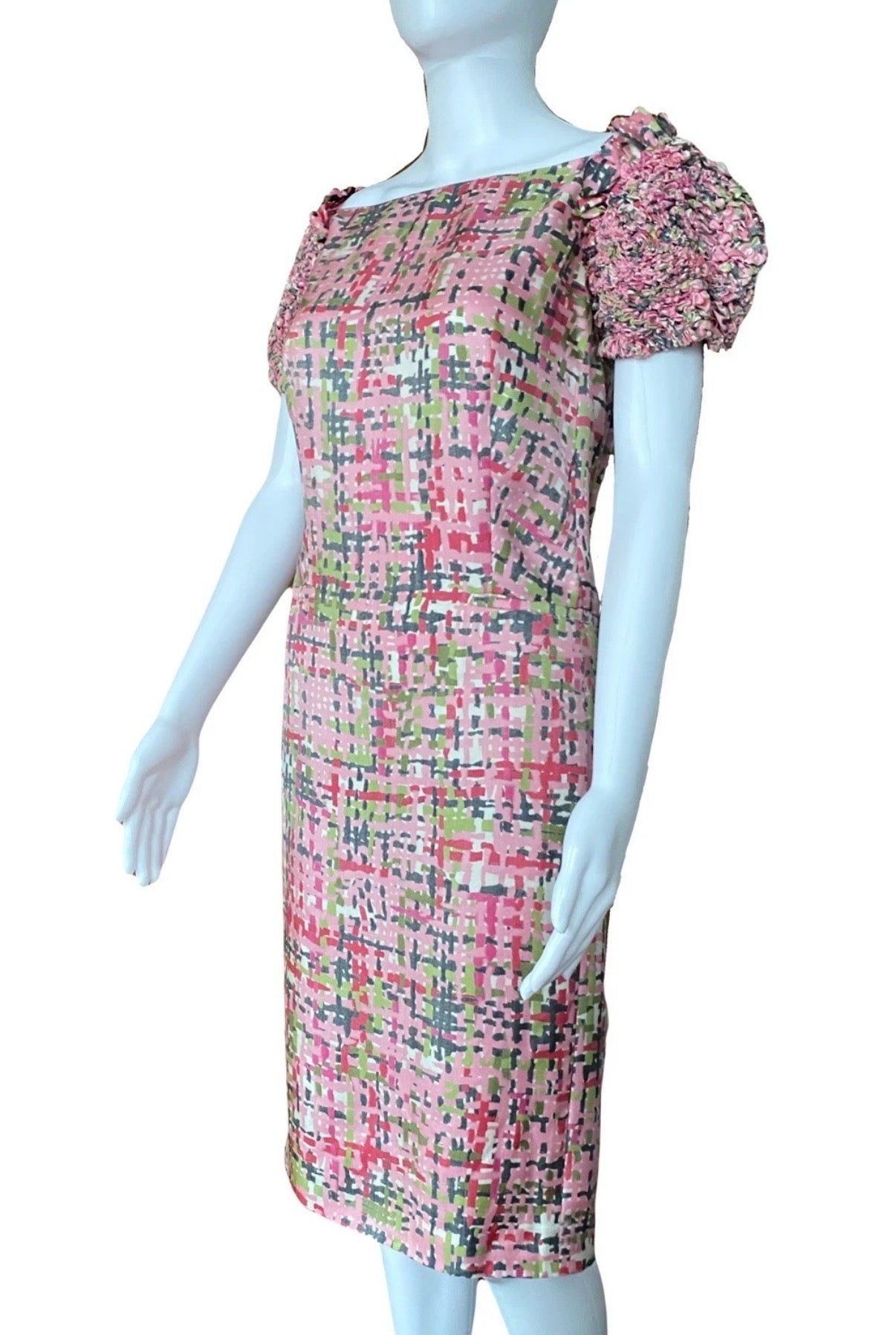 Yves Saint Laurent Vintage Silk Dress Resort/2008 Puff Sleeve Pink Multi 40FR