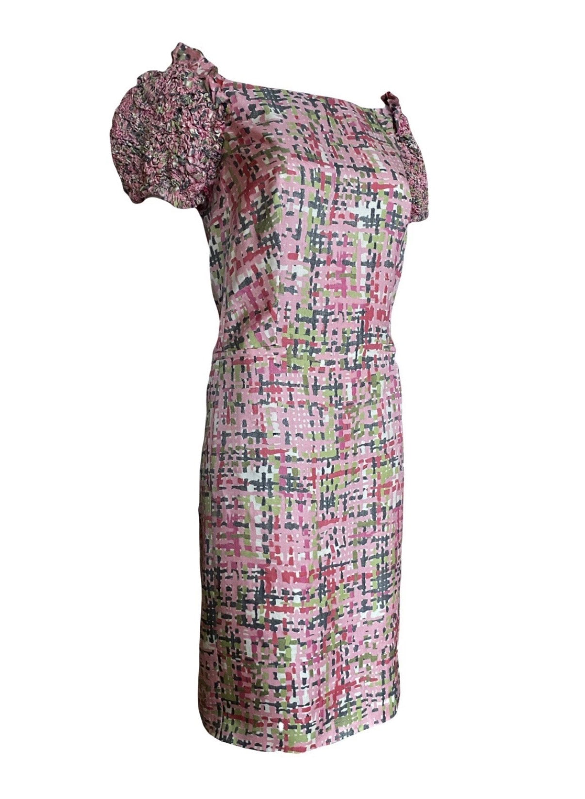 Yves Saint Laurent Vintage Silk Dress Resort/2008 Puff Sleeve Pink Multi 40FR
