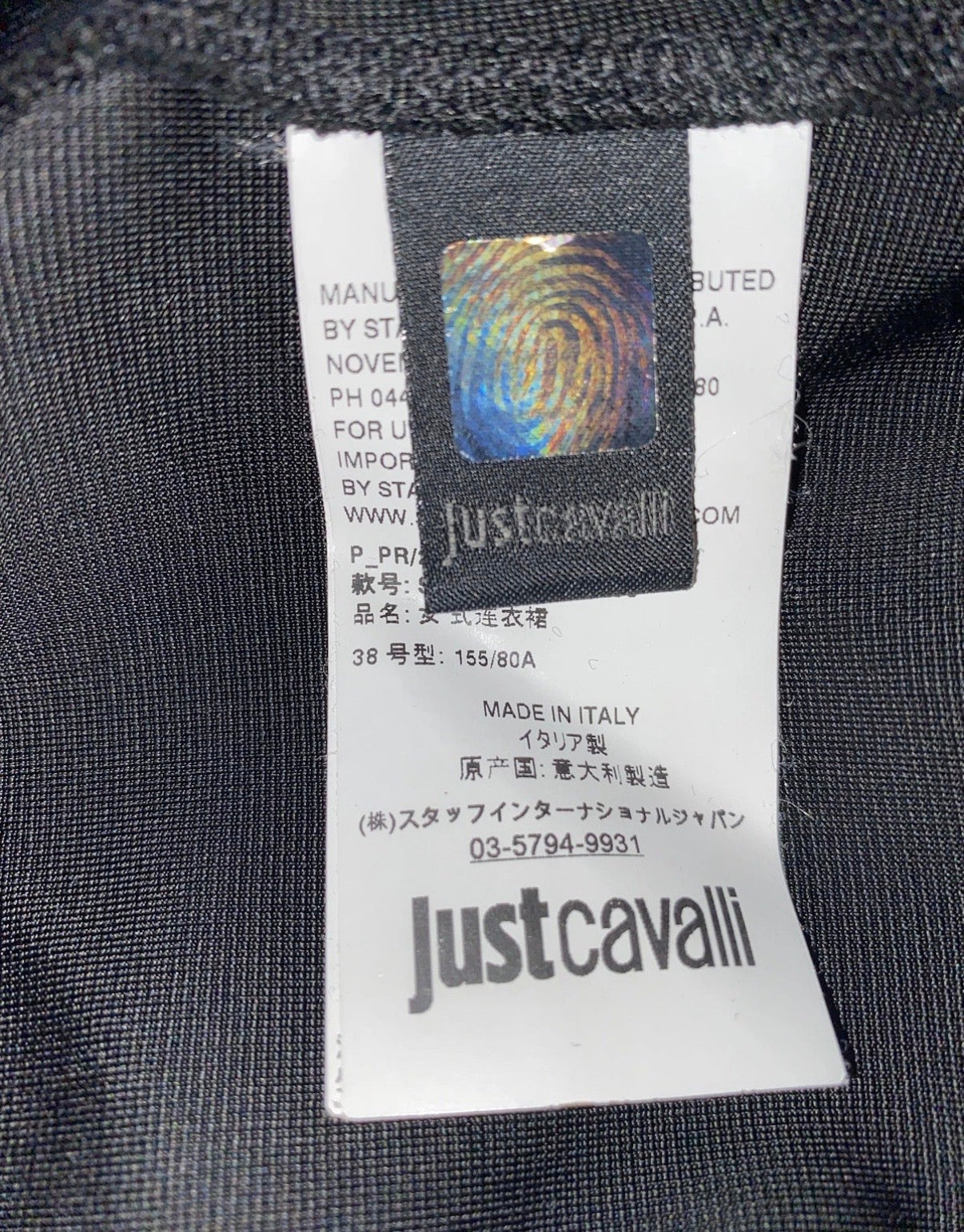 Just Cavalli Black Bodycon Slim Dress 38IT With Studded Butterfly Embellishment