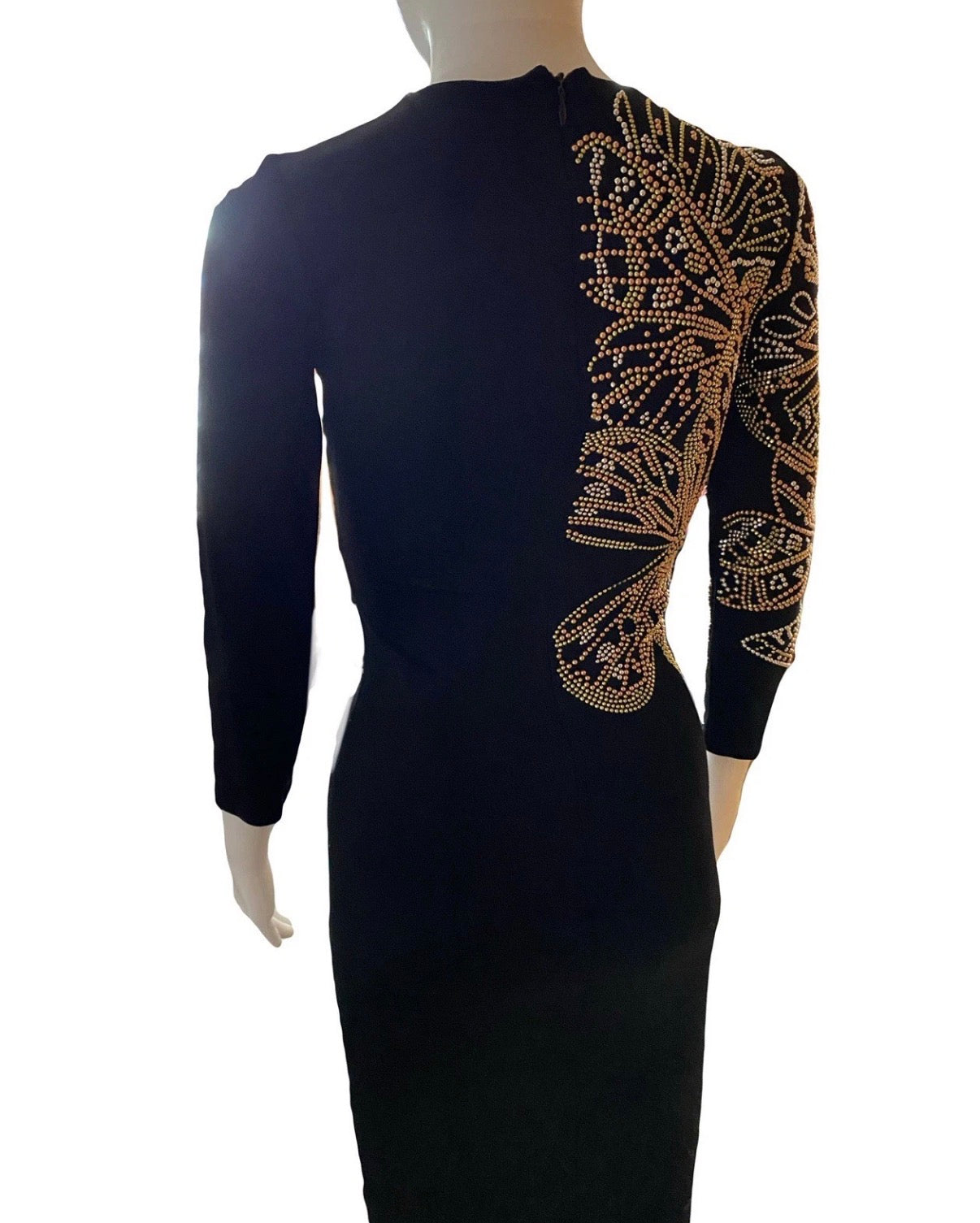 Just Cavalli Black Bodycon Slim Dress 38IT With Studded Butterfly Embellishment