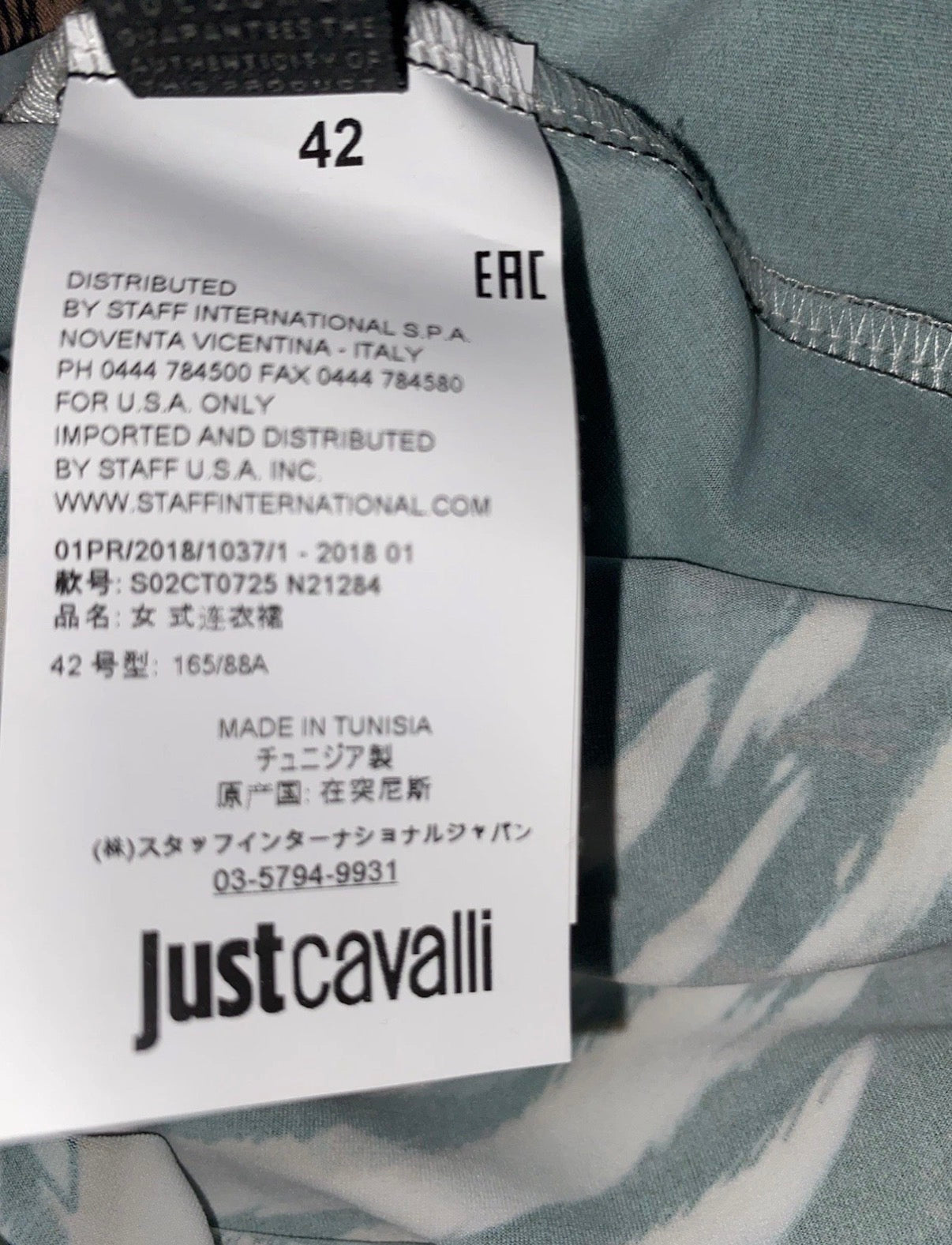 Just Cavalli Tiger Floral Print Mini Dress Long Sleeves V-Neck 42IT