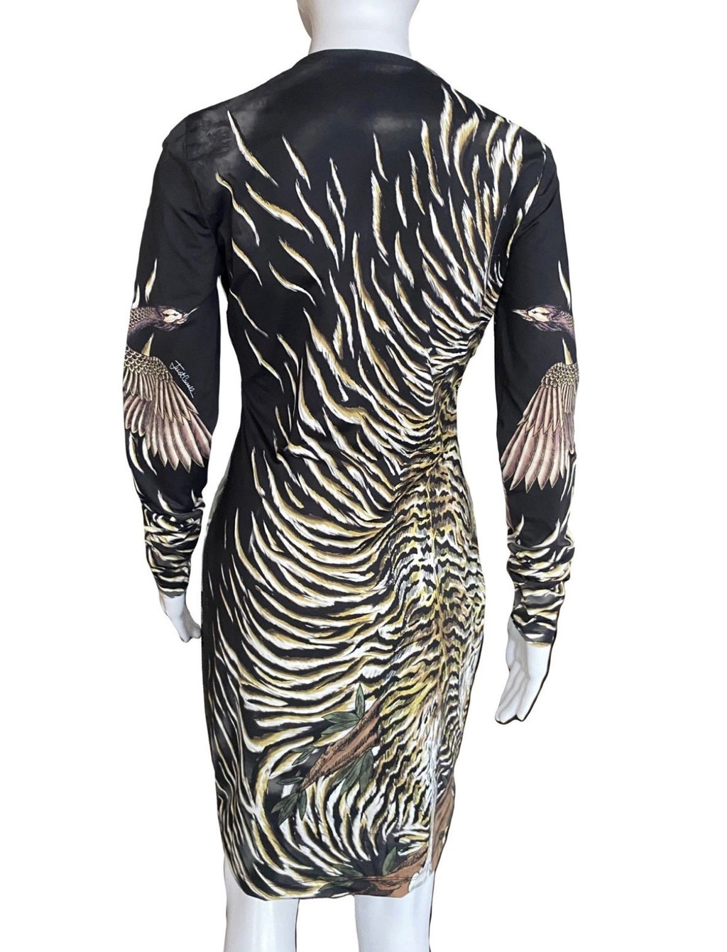 Just Cavalli Tiger Floral Print Mini Dress Long Sleeves V-Neck 42IT