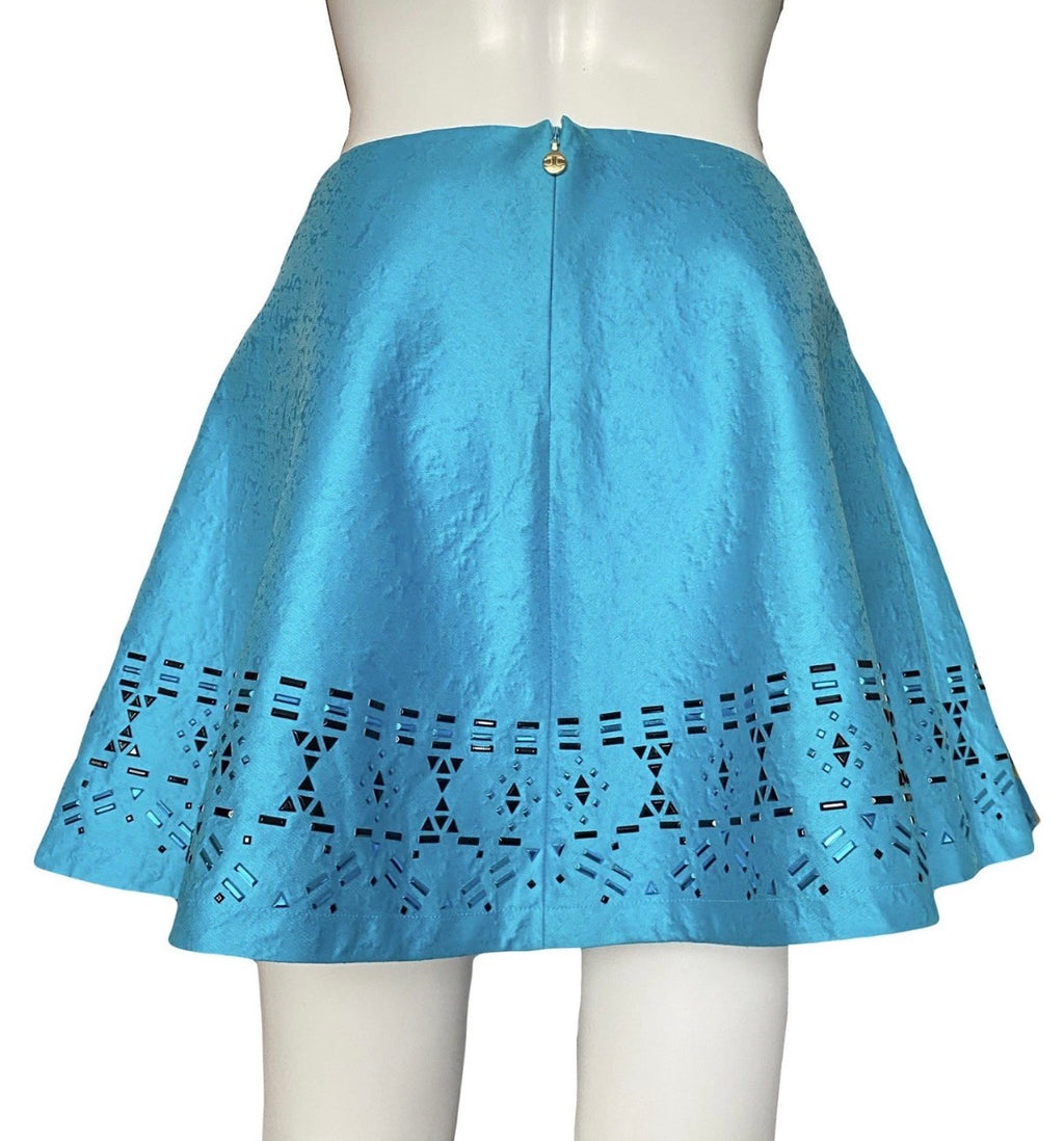 Just Cavalli Turquoise Mini Skirt Crystal Embellished 42IT