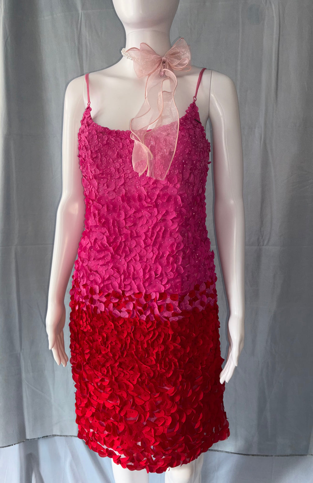John Galliano Pink Red Petal Embellishments Mini Dress 40IT.