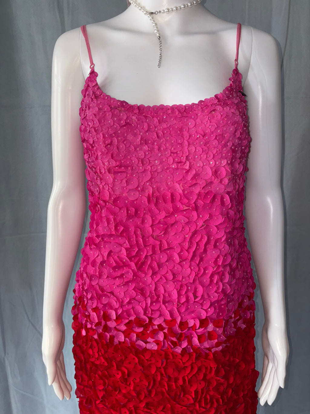 John Galliano Pink Red Petal Embellishments Mini Dress 40IT.
