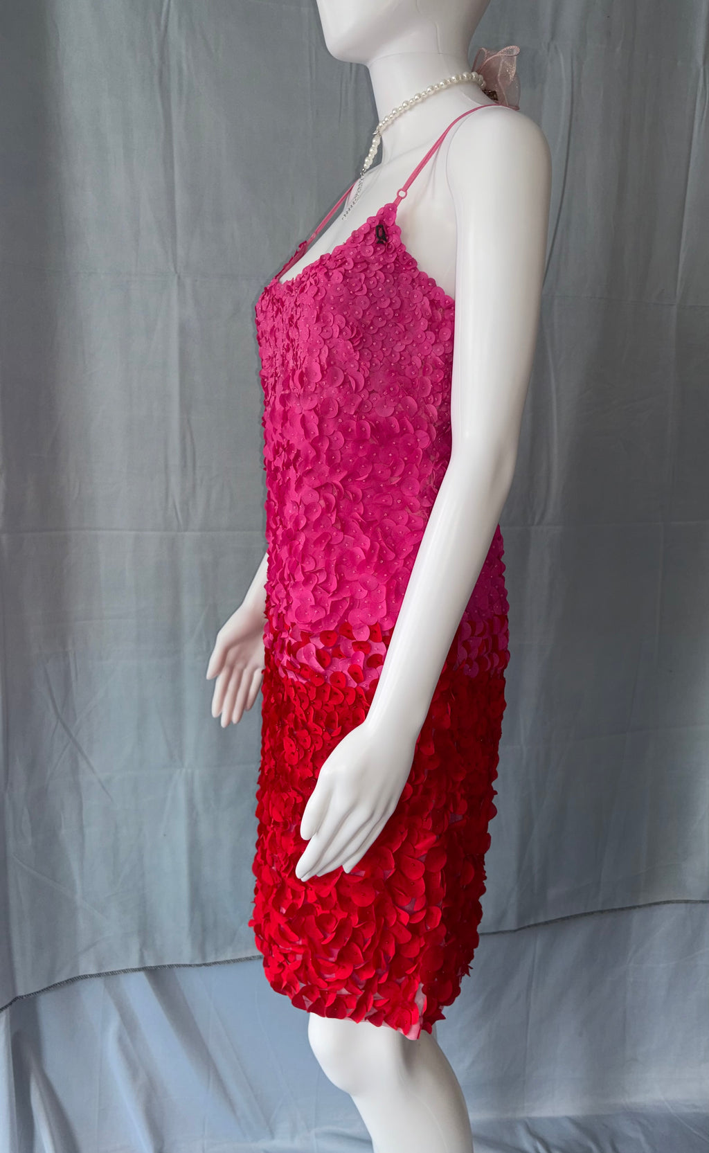 John Galliano Pink Red Petal Embellishments Mini Dress 40IT.