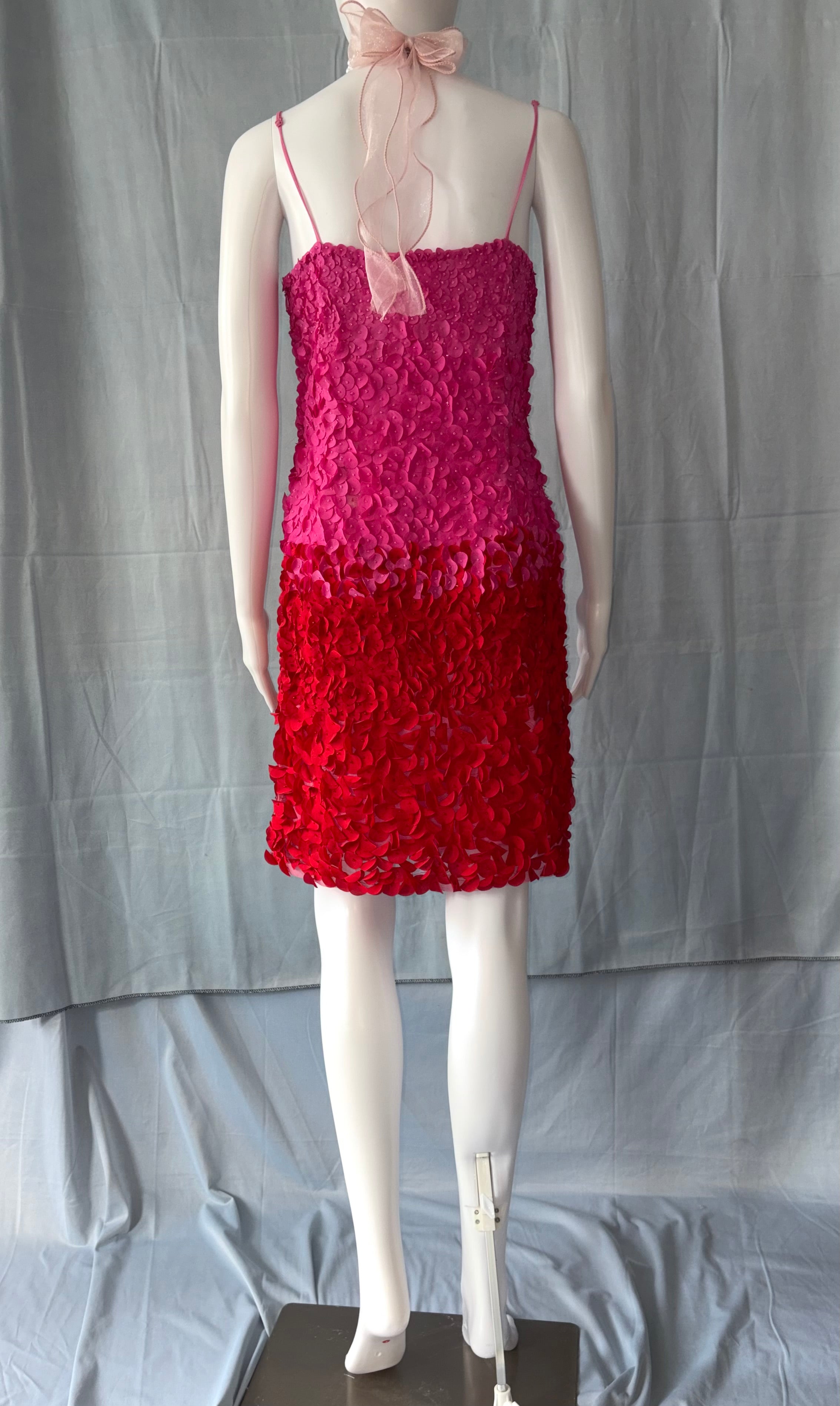 John Galliano Pink Red Petal Embellishments Mini Dress 40IT.