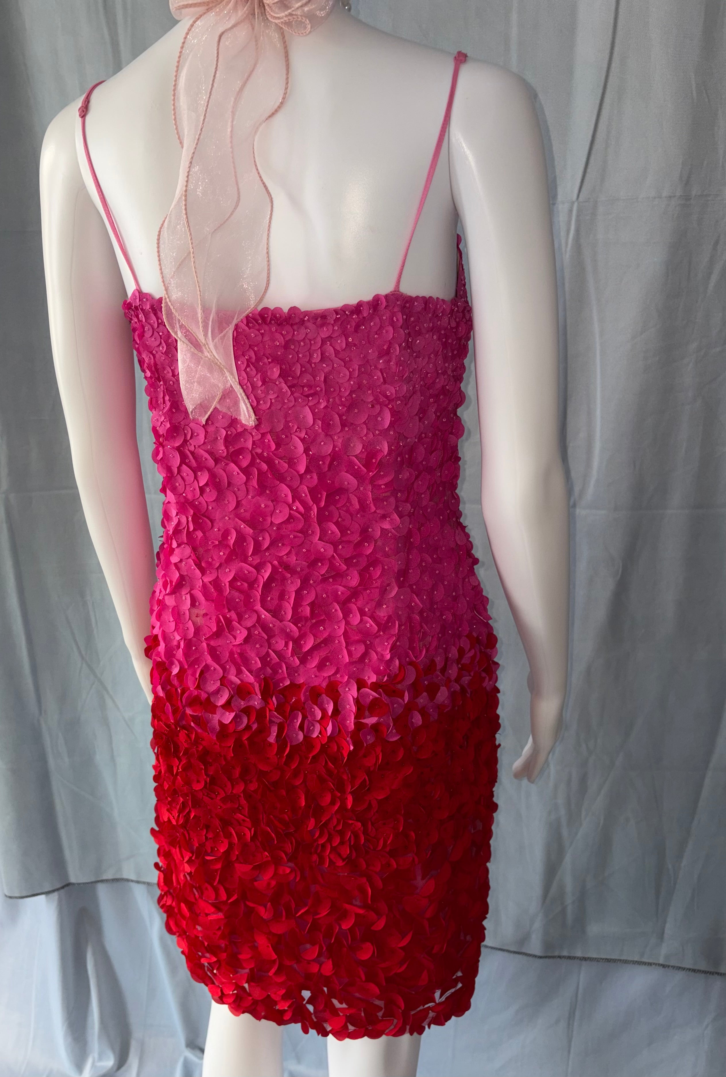 John Galliano Pink Red Petal Embellishments Mini Dress 40IT.