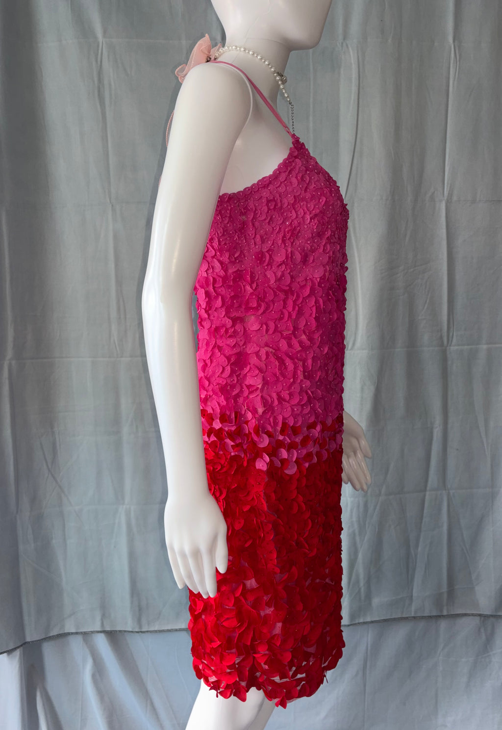 John Galliano Pink Red Petal Embellishments Mini Dress 40IT.