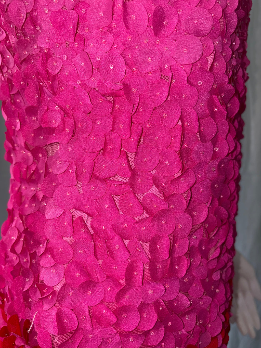 John Galliano Pink Red Petal Embellishments Mini Dress 40IT.