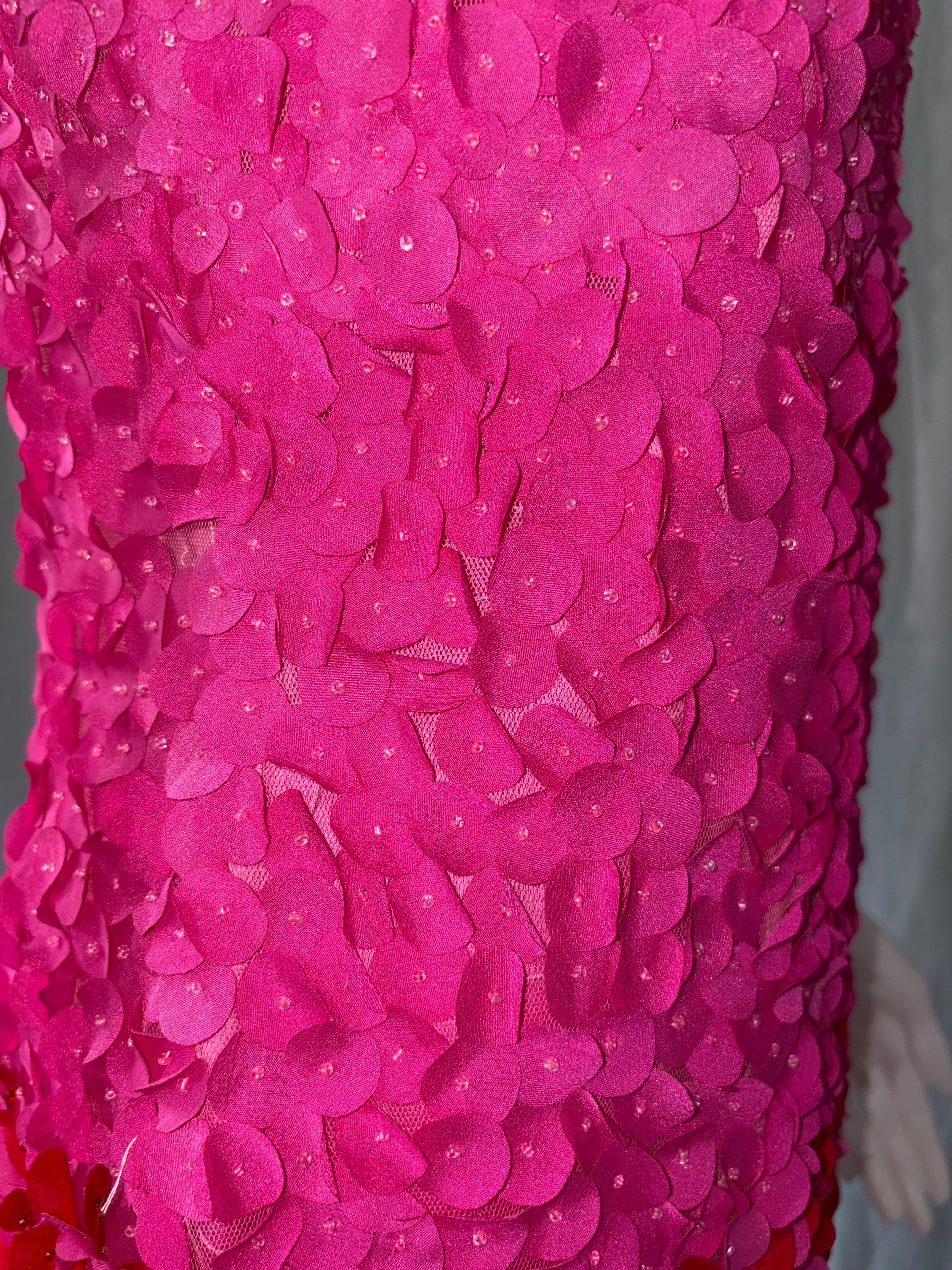 John Galliano Pink Red Petal Embellishments Mini Dress 40IT.