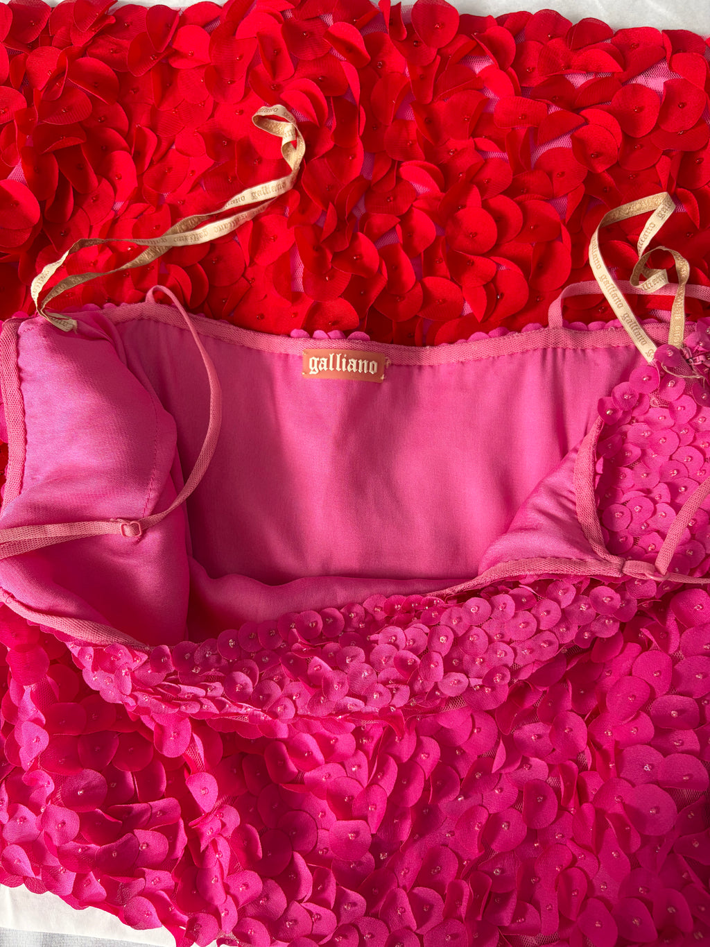 John Galliano Pink Red Petal Embellishments Mini Dress 40IT.