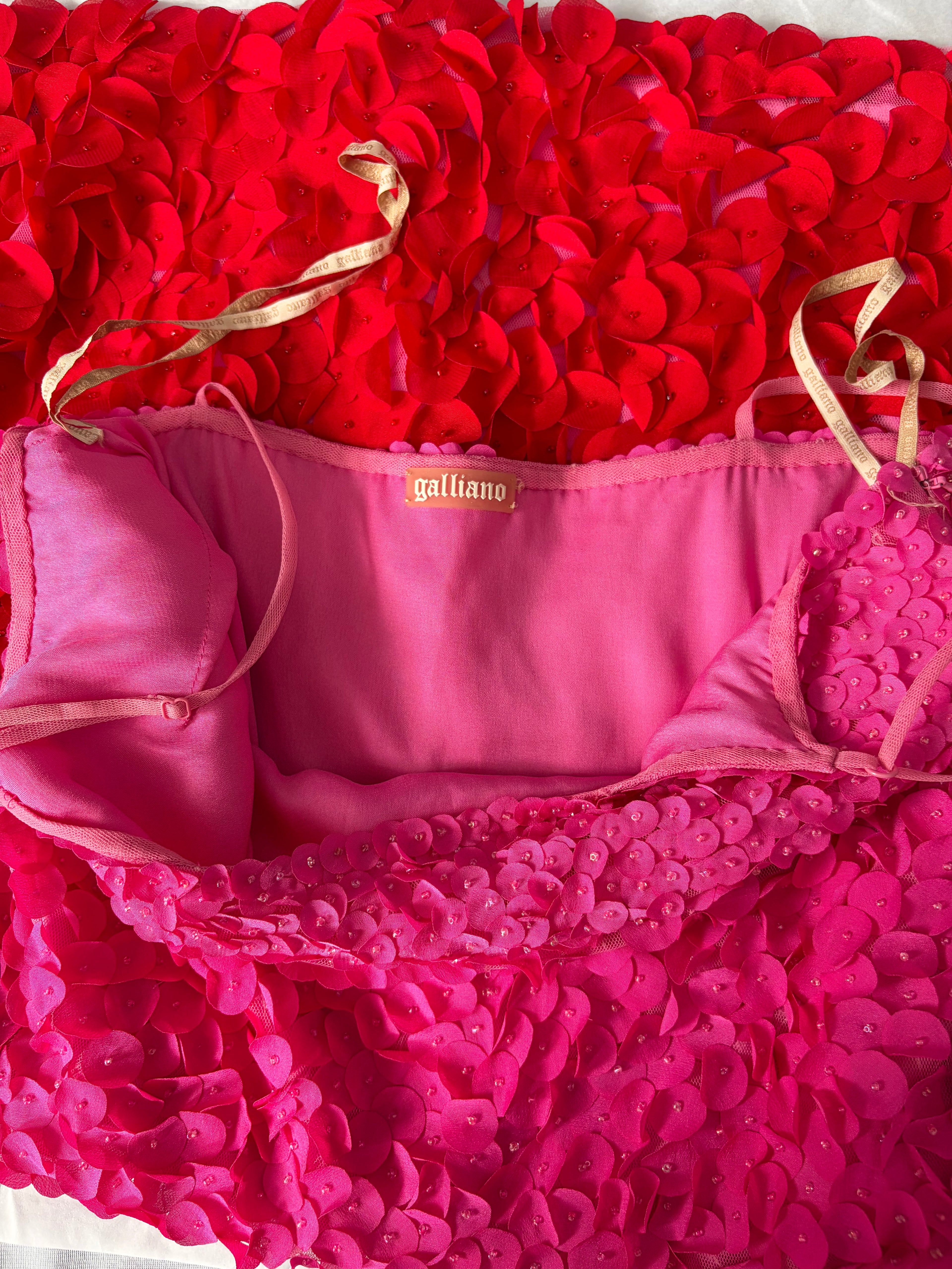 John Galliano Pink Red Petal Embellishments Mini Dress 40IT.