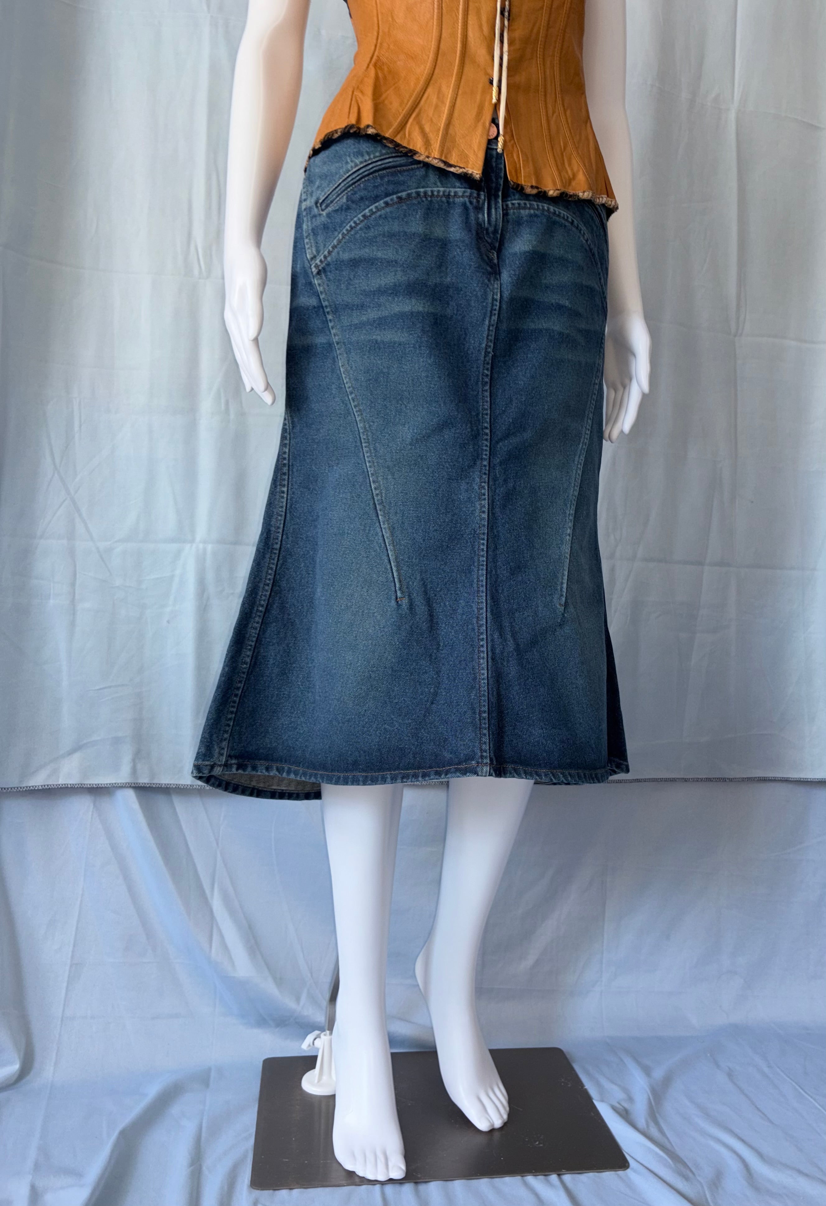 Roberto Cavalli 2000s Vintage Denim Skirt Mid Length Size M
