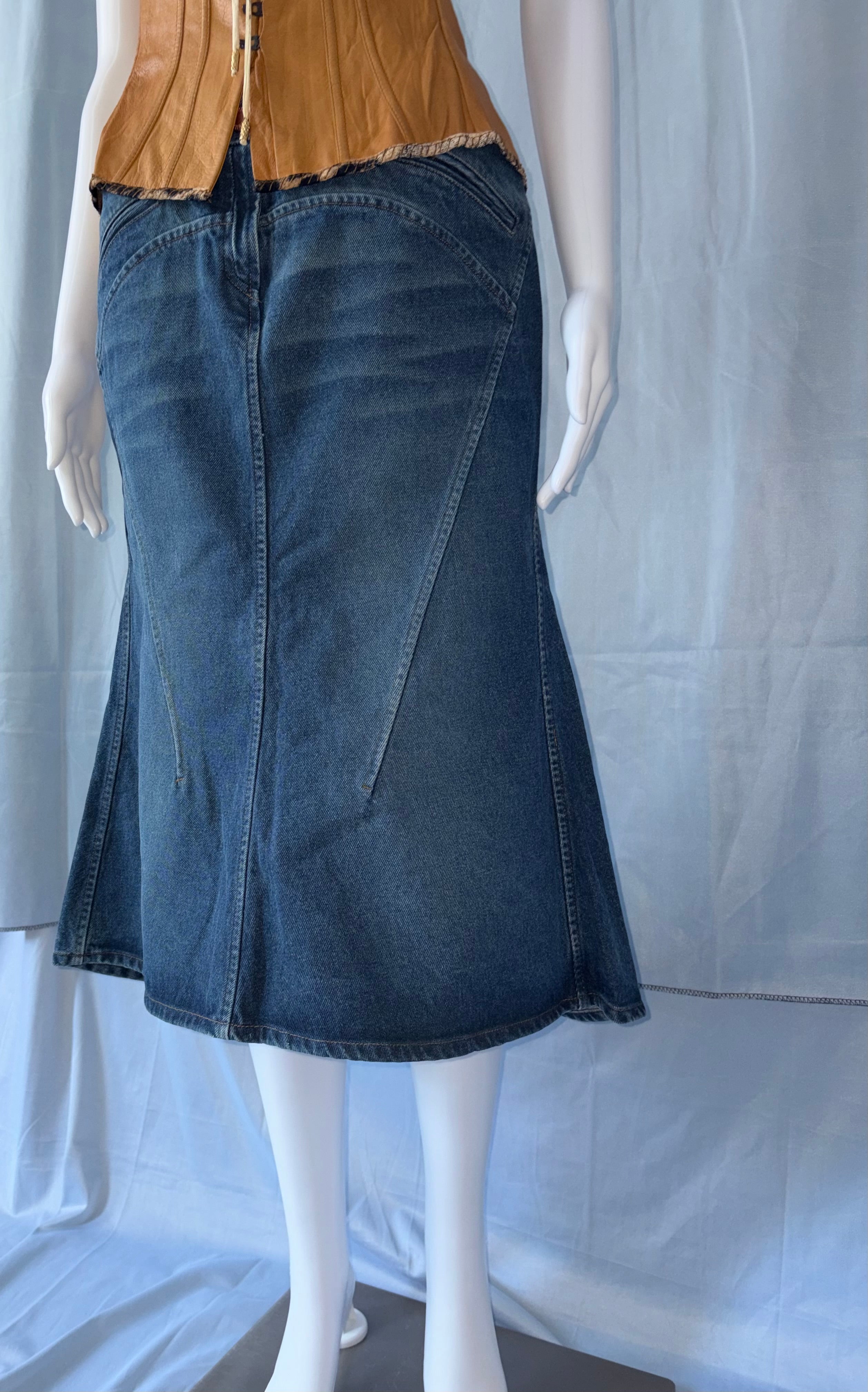 Roberto Cavalli 2000s Vintage Denim Skirt Mid Length Size M