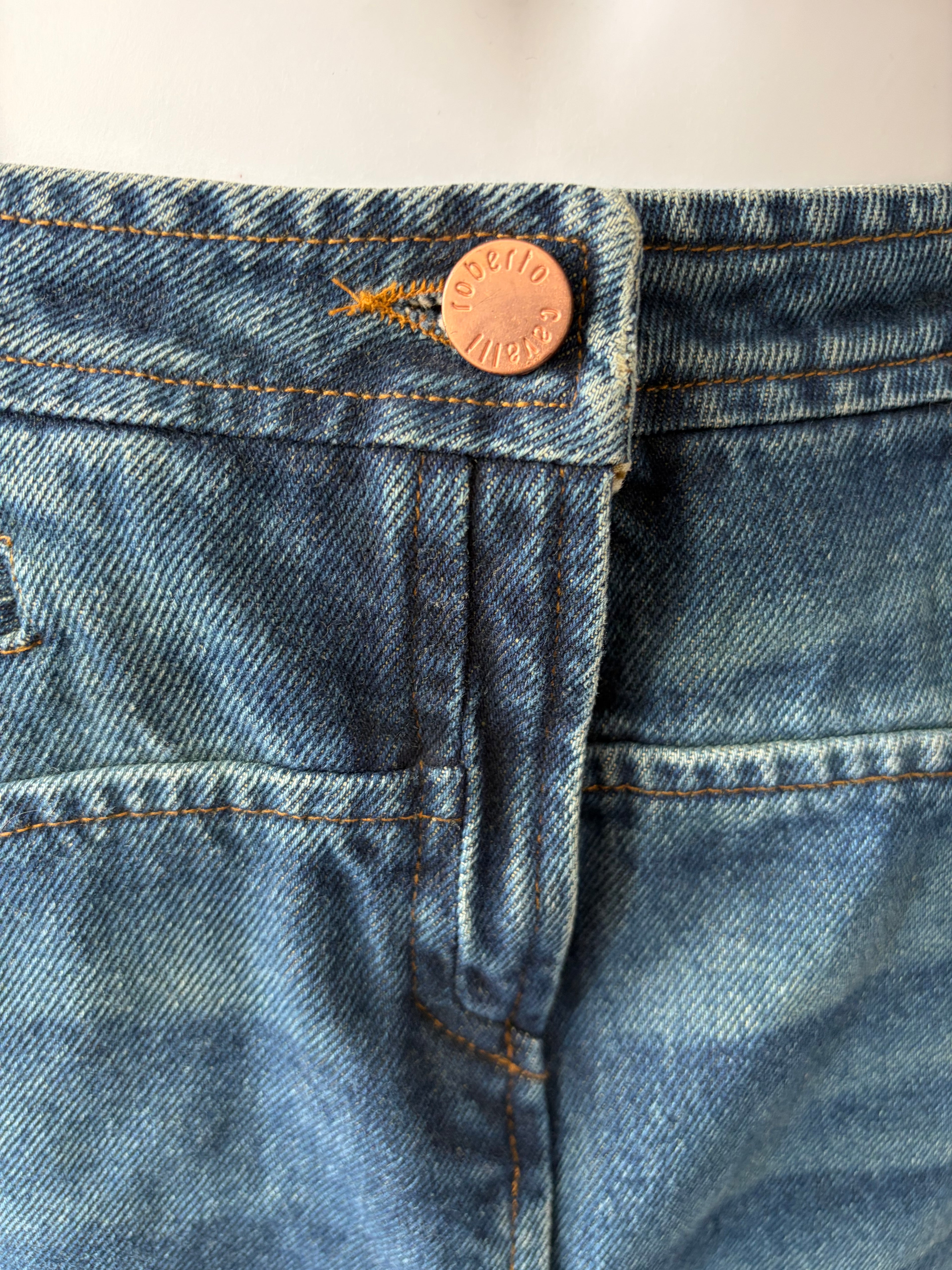 Roberto Cavalli 2000s Vintage Denim Skirt Mid Length Size M