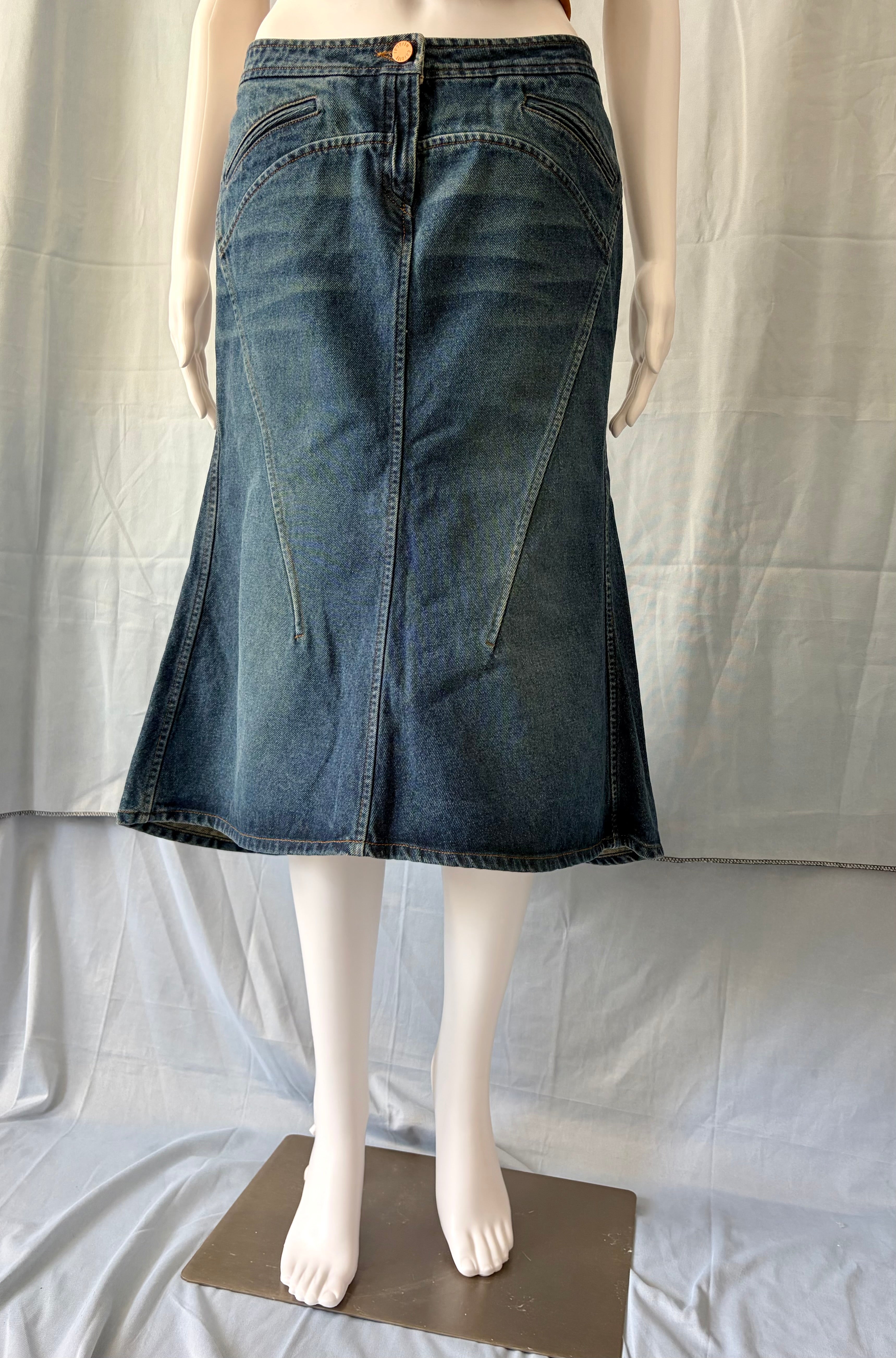Roberto Cavalli 2000s Vintage Denim Skirt Mid Length Size M