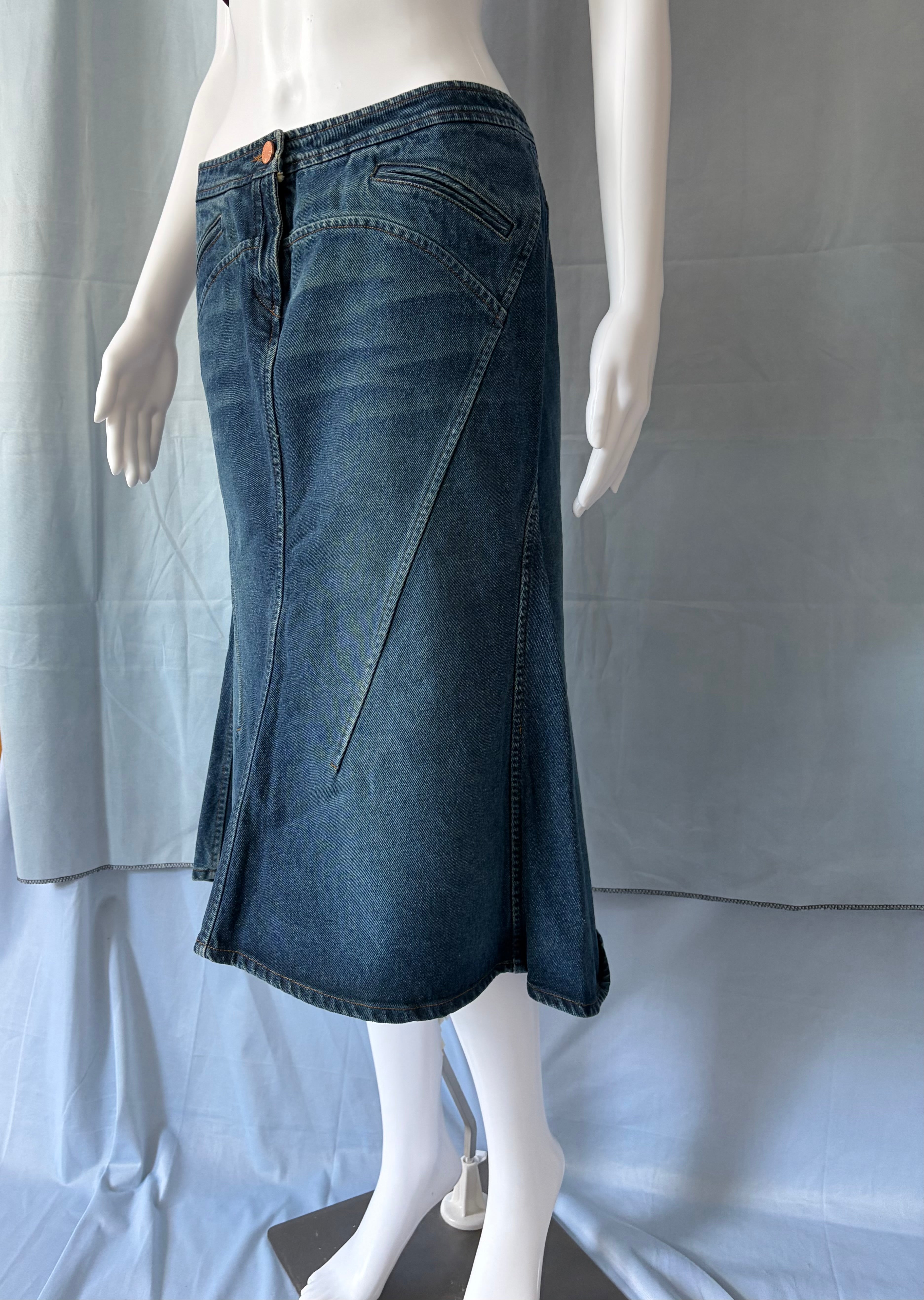 Roberto Cavalli 2000s Vintage Denim Skirt Mid Length Size M