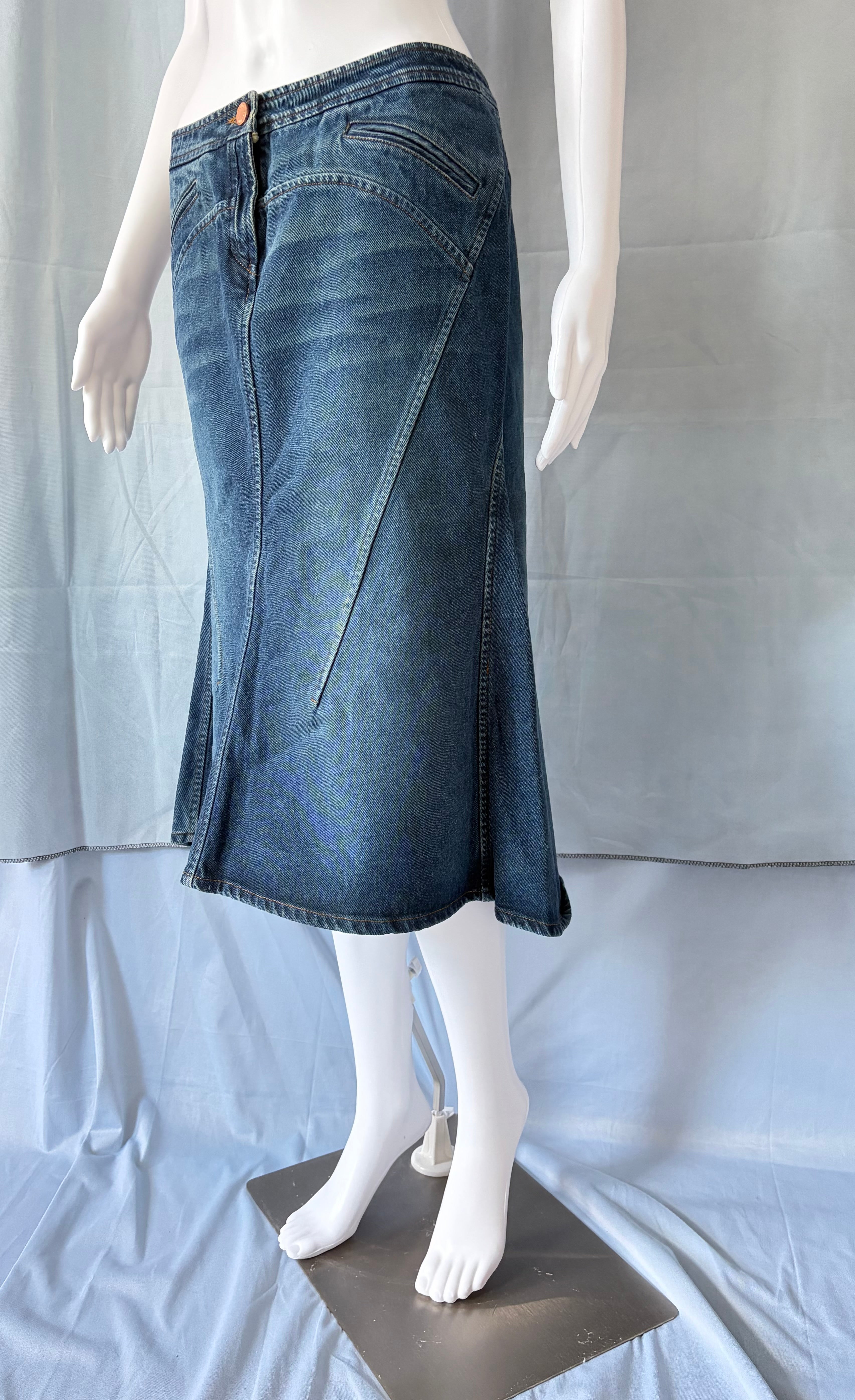 Roberto Cavalli 2000s Vintage Denim Skirt Mid Length Size M