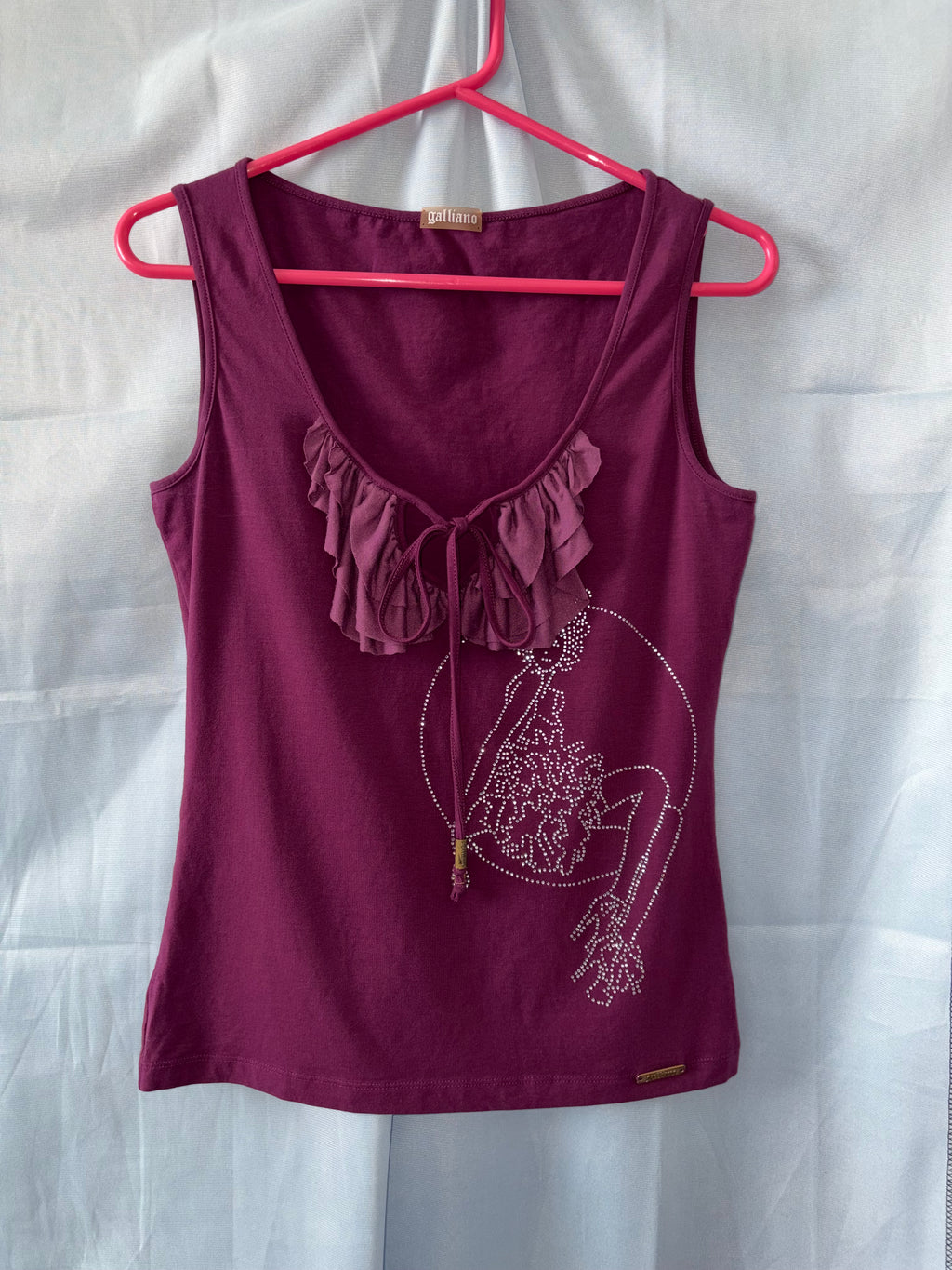John Galliano Purple Top Ruffled V-Neckline Rhinestone Studded Girl M