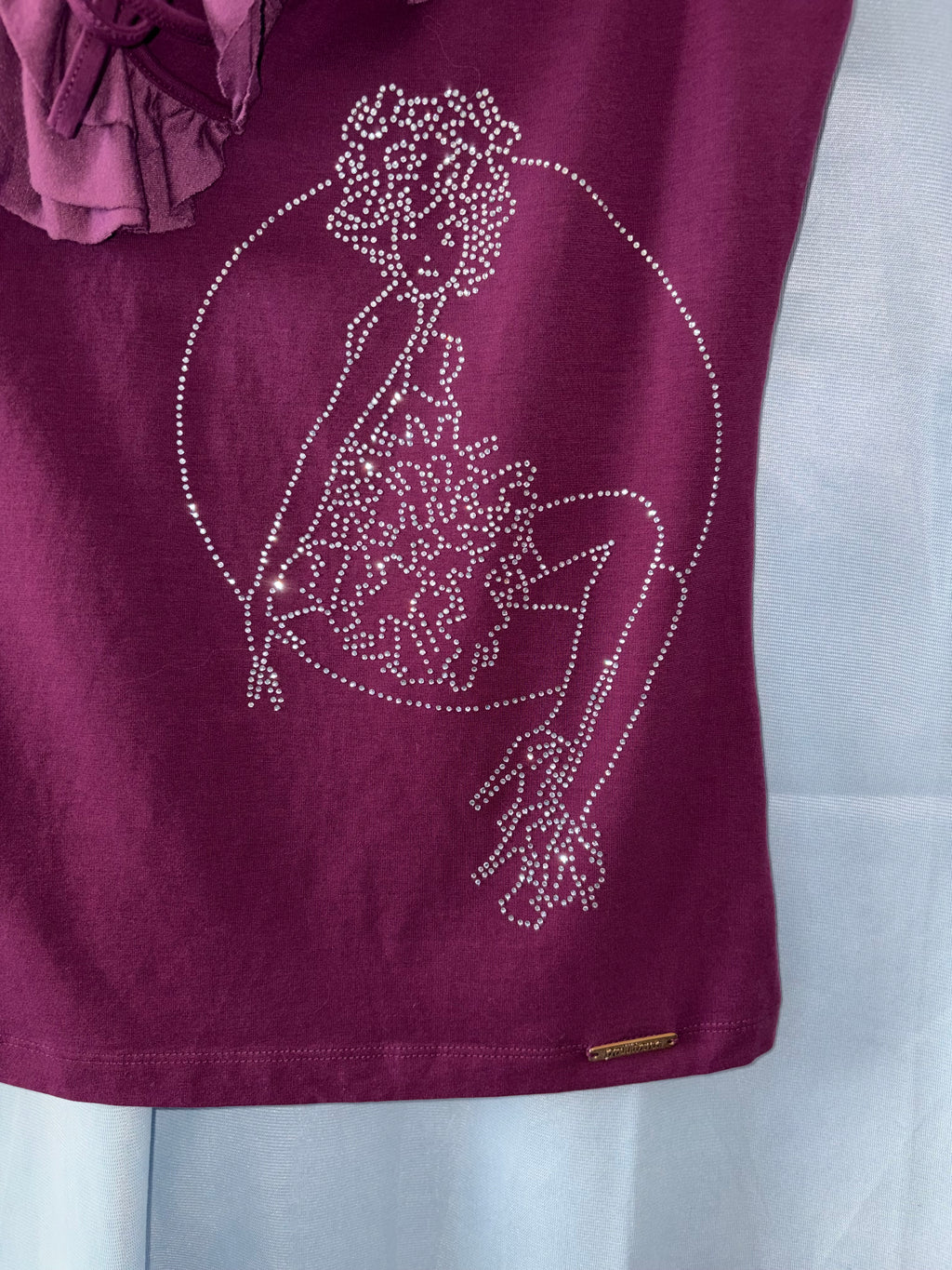 John Galliano Purple Top Ruffled V-Neckline Rhinestone Studded Girl M