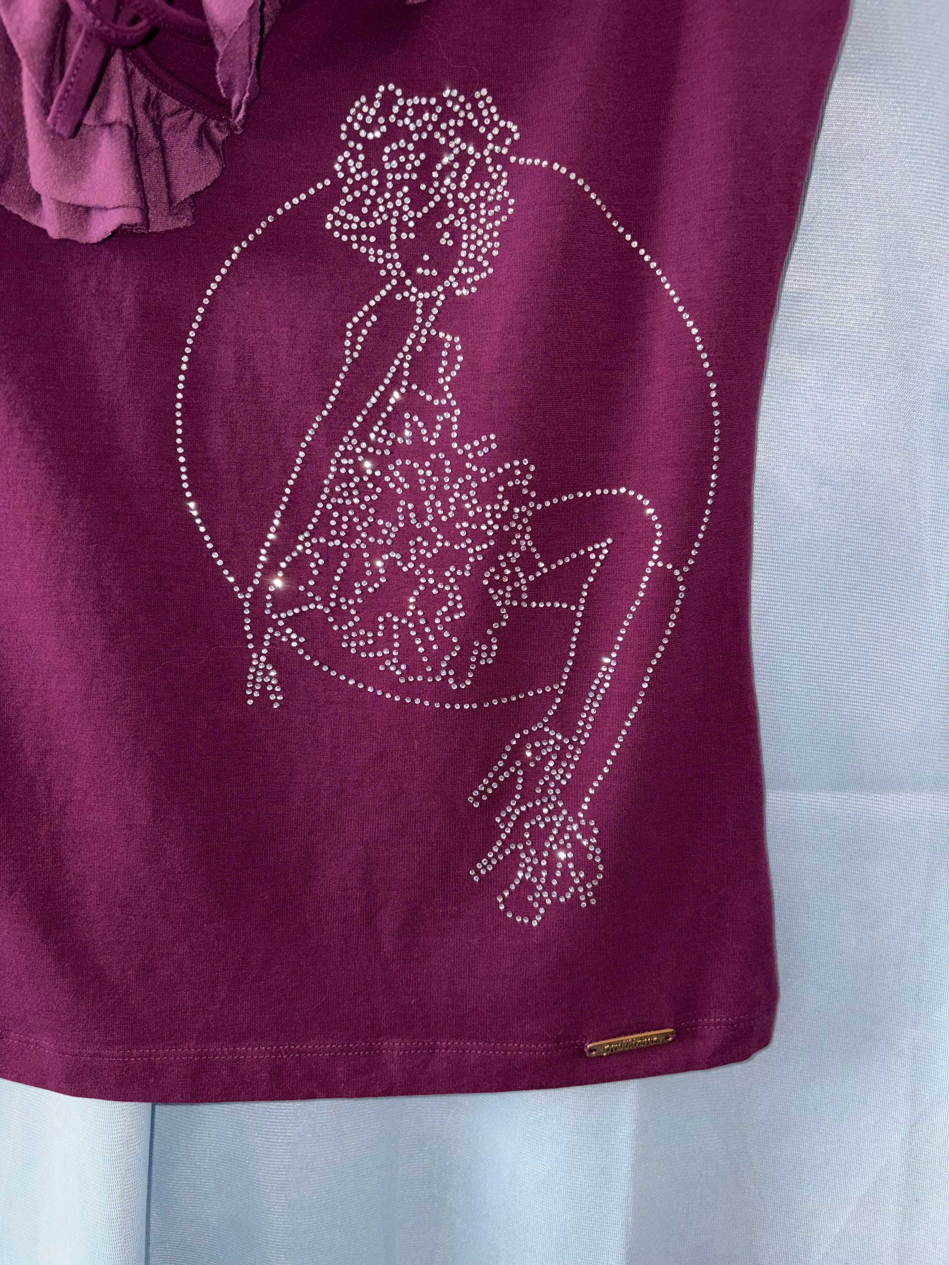 John Galliano Purple Top Ruffled V-Neckline Rhinestone Studded Girl M