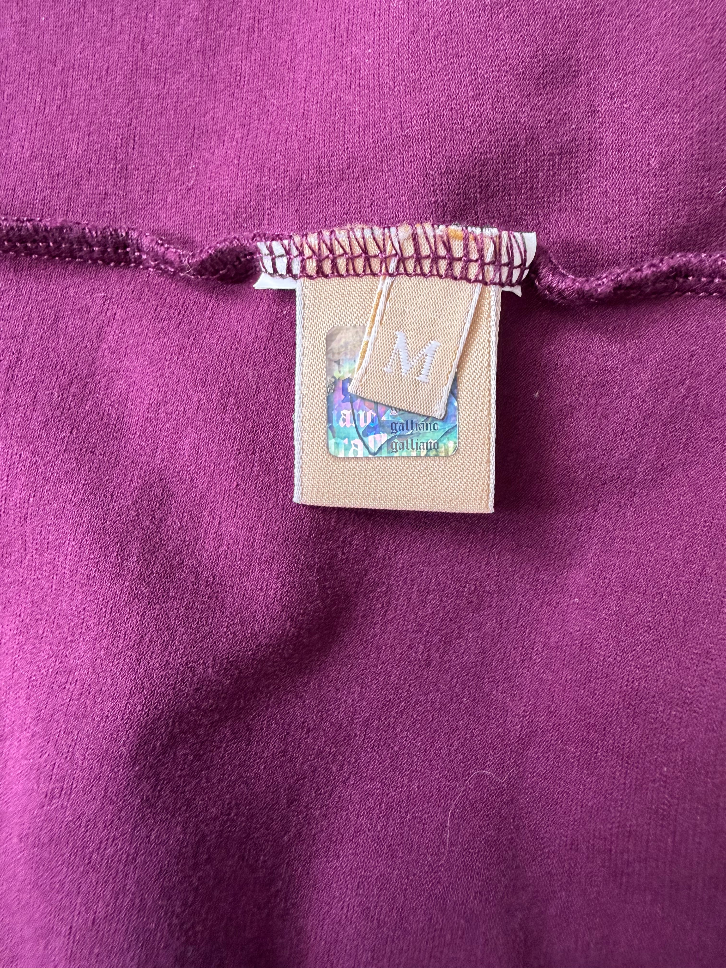 John Galliano Purple Top Ruffled V-Neckline Rhinestone Studded Girl M