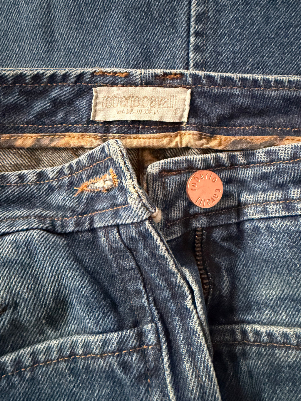 Roberto Cavalli 2000s Vintage Denim Skirt Mid Length Size M