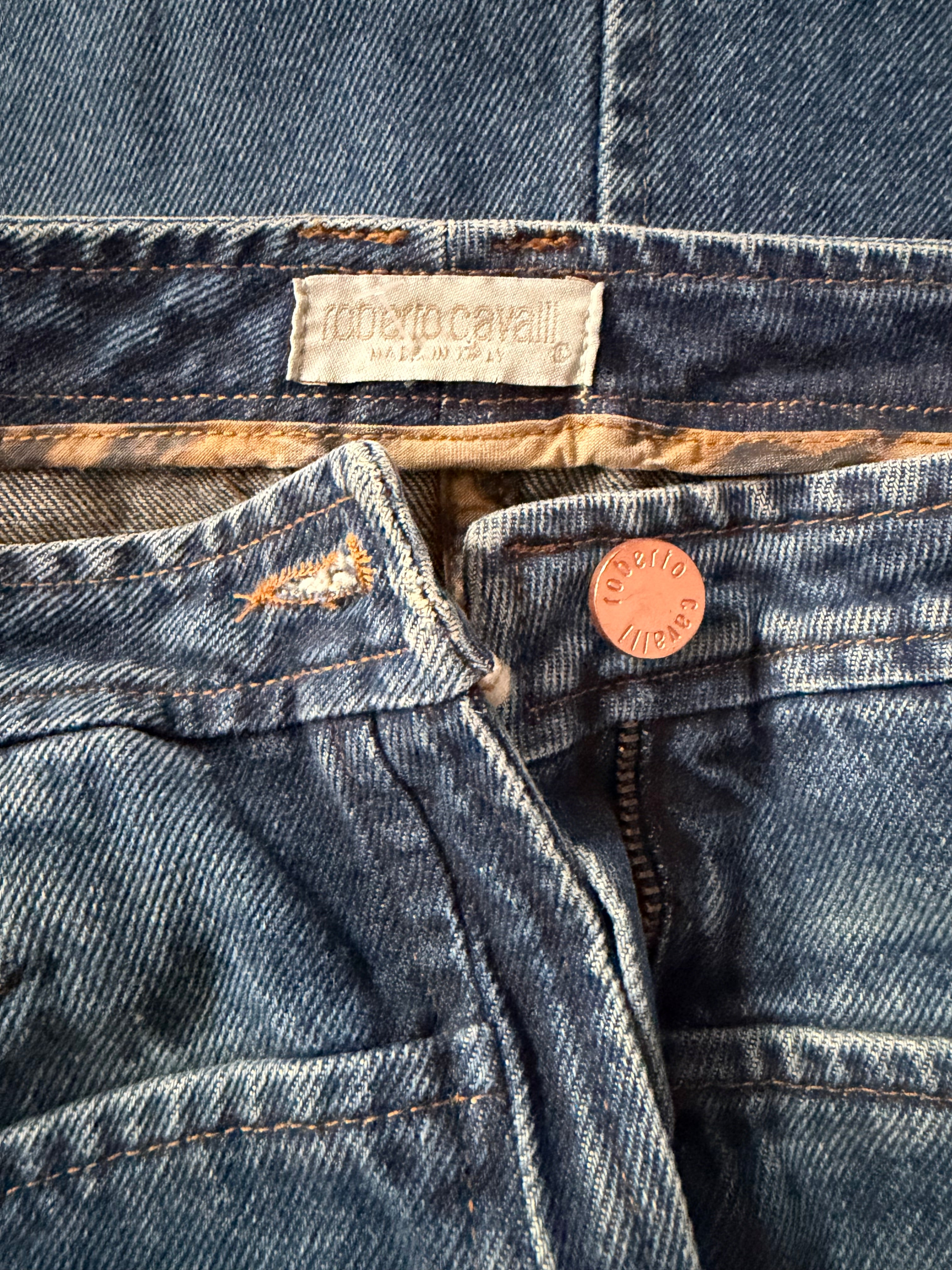 Roberto Cavalli 2000s Vintage Denim Skirt Mid Length Size M