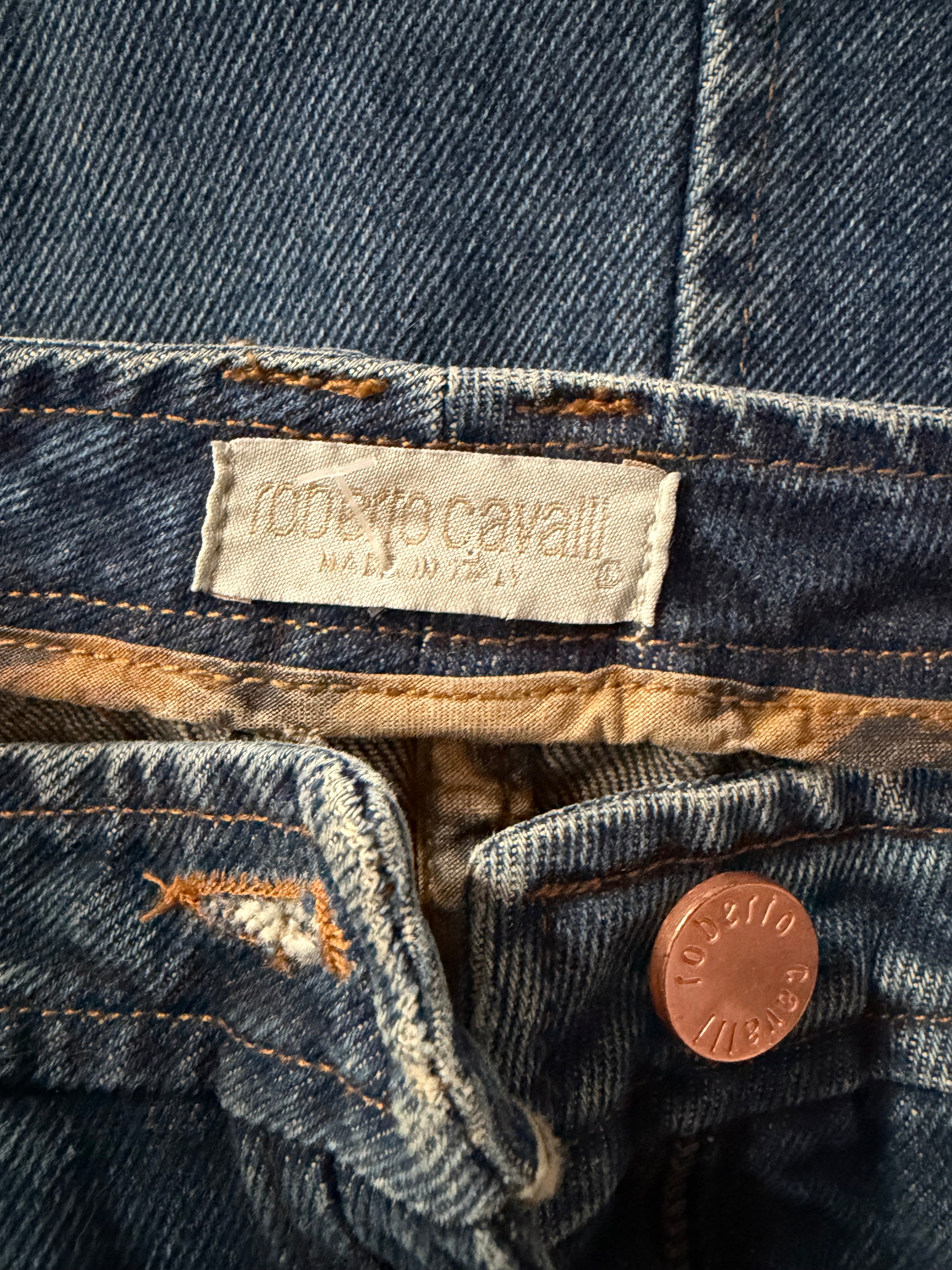 Roberto Cavalli 2000s Vintage Denim Skirt Mid Length Size M