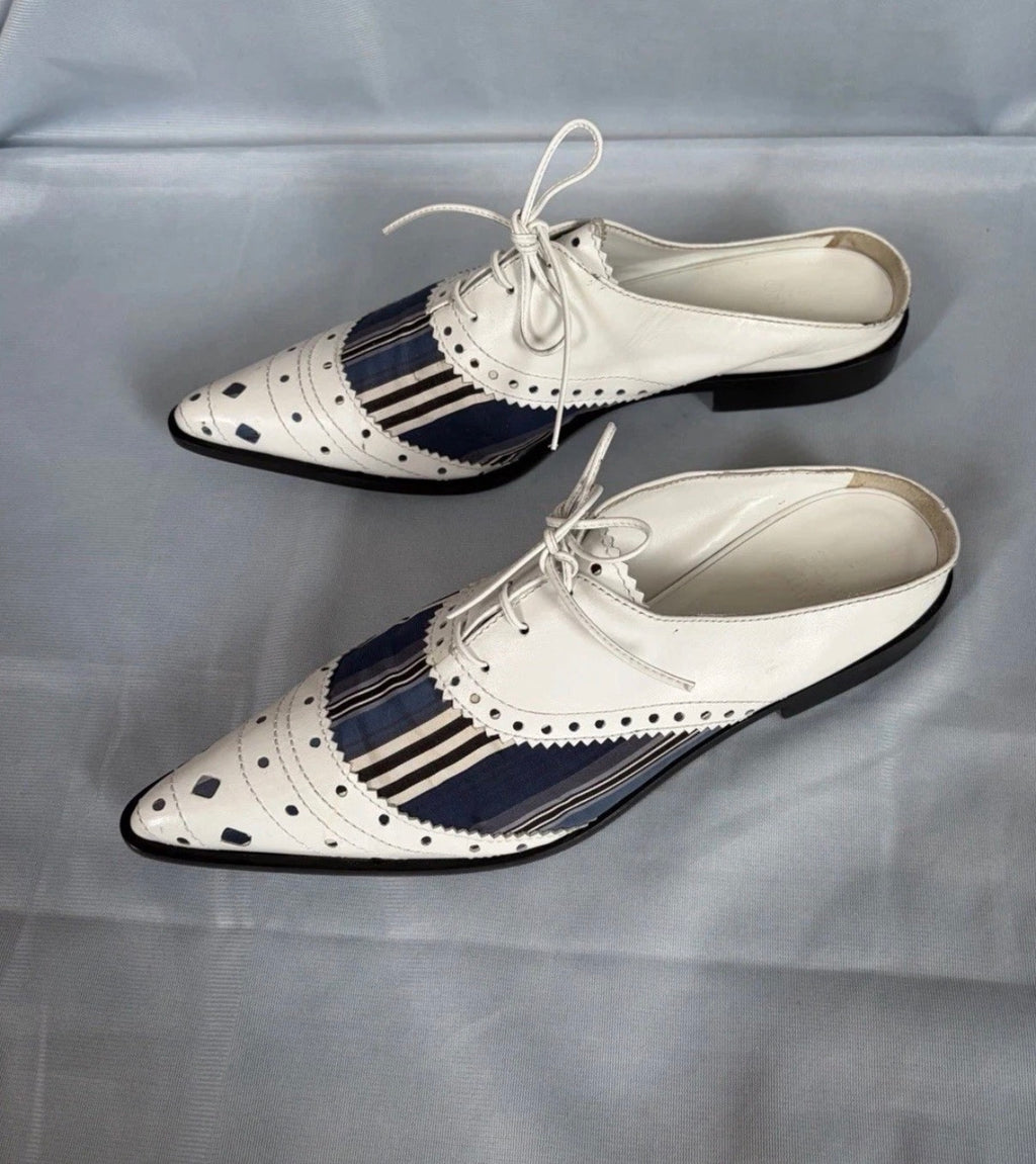 John Galliano Spring/2002 Pointed Slip On Flat Shoes Lace Up 39.5eu