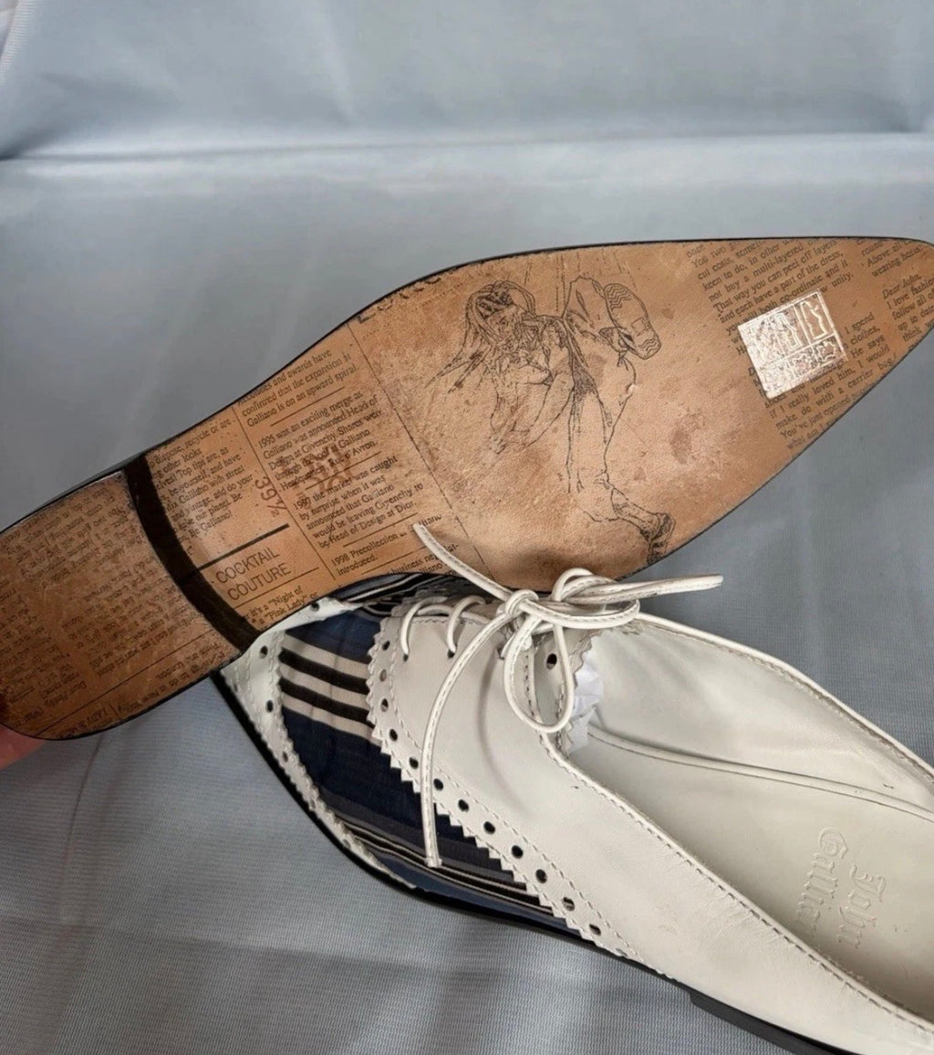 John Galliano Spring/2002 Pointed Slip On Flat Shoes Lace Up 39.5eu