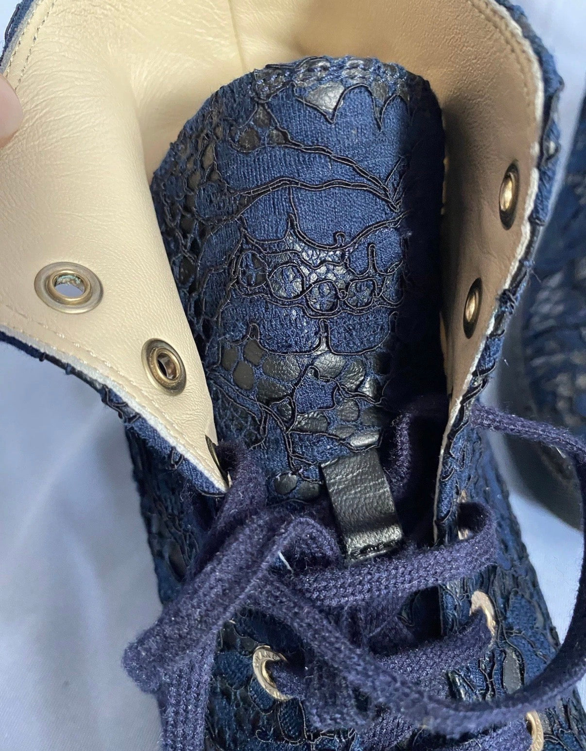 Chanel Navy High Top Lace Leather Trainers 38eu