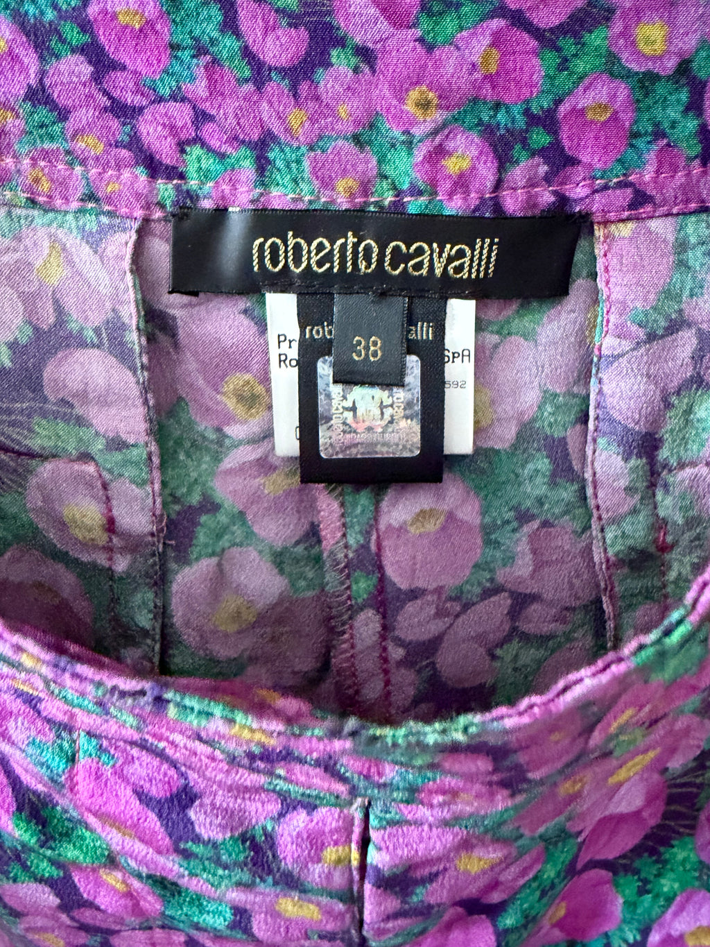 Roberto Cavalli Spring/Summer 2008 Purple Floral Wide Leg Trousers 38IT