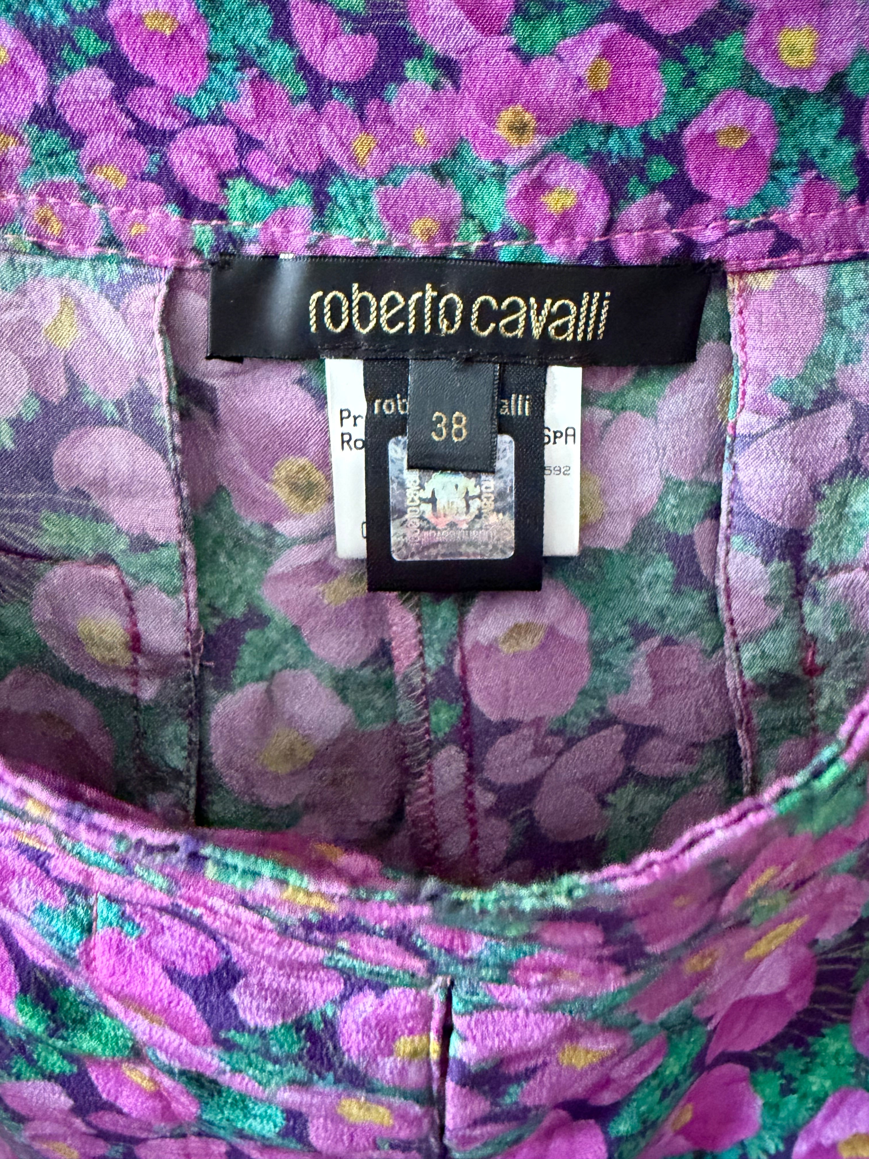 Roberto Cavalli Spring/Summer 2008 Purple Floral Wide Leg Trousers 38IT